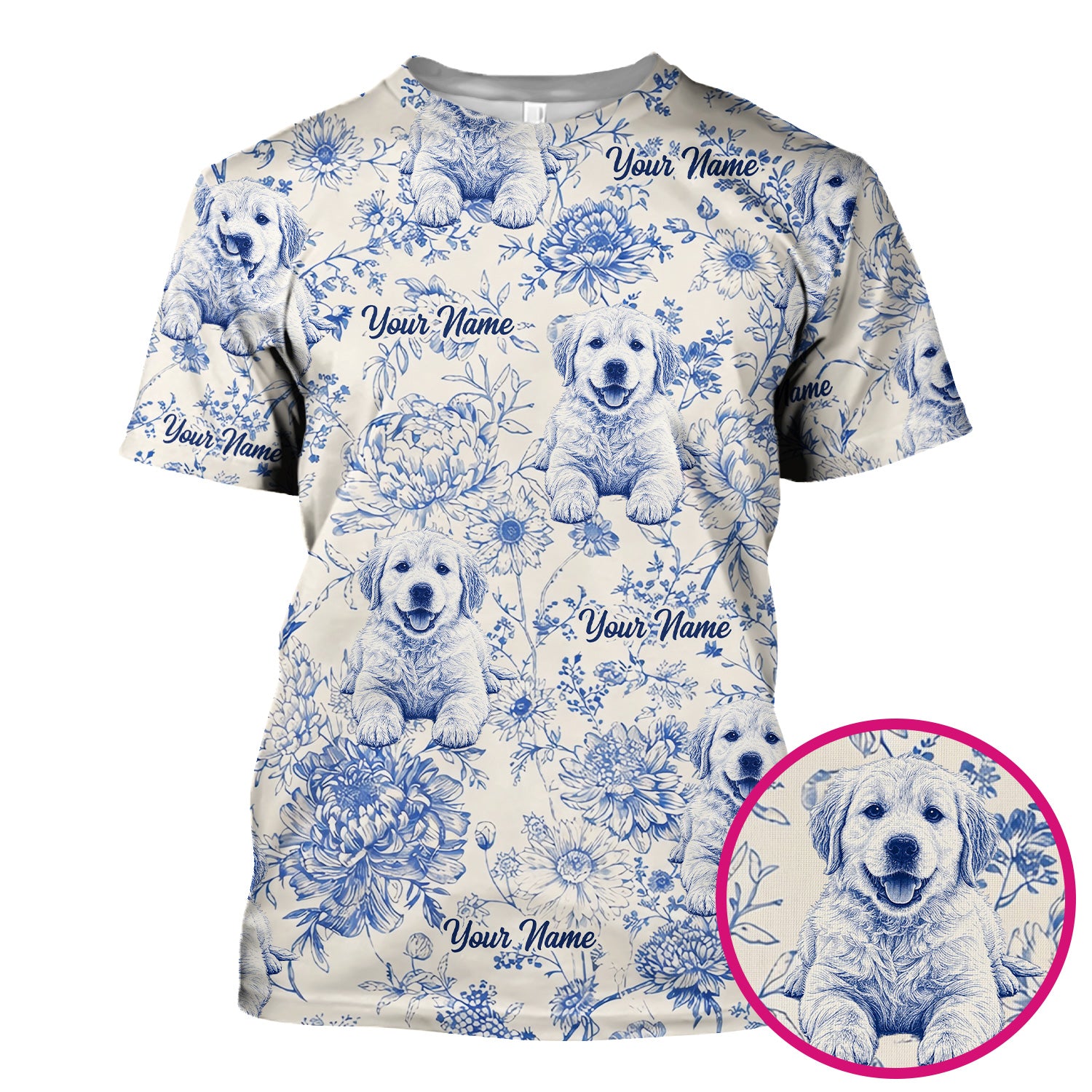 Personalized Custom Pet Photo Name Floral Pattern Scrub Top, Breathable Fabrics Nursing Uniform