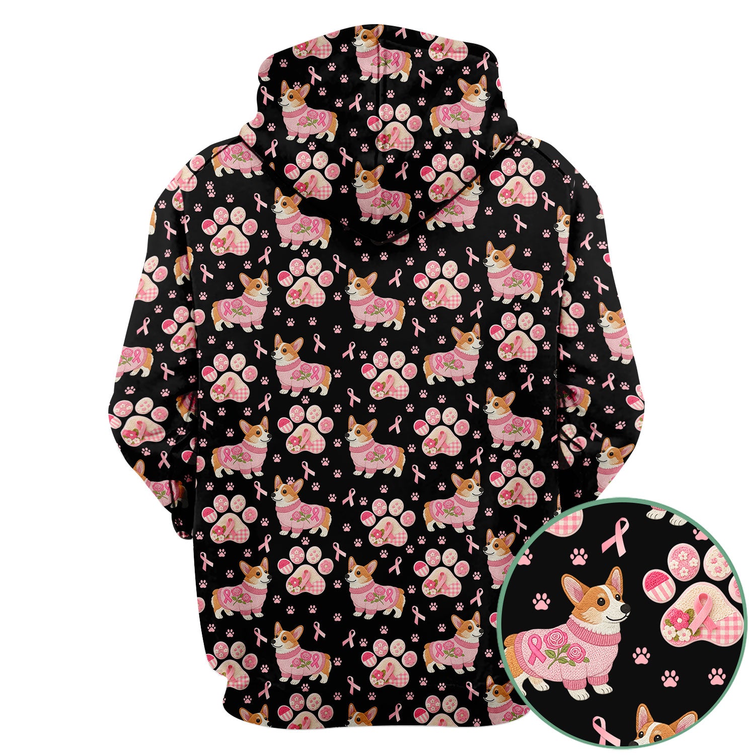 Corgi Pink Ribbon Scrub for Women - Breast Cancer Awareness Shirt - Floral Dog Paw Print Nursing Uniform - Support Gift