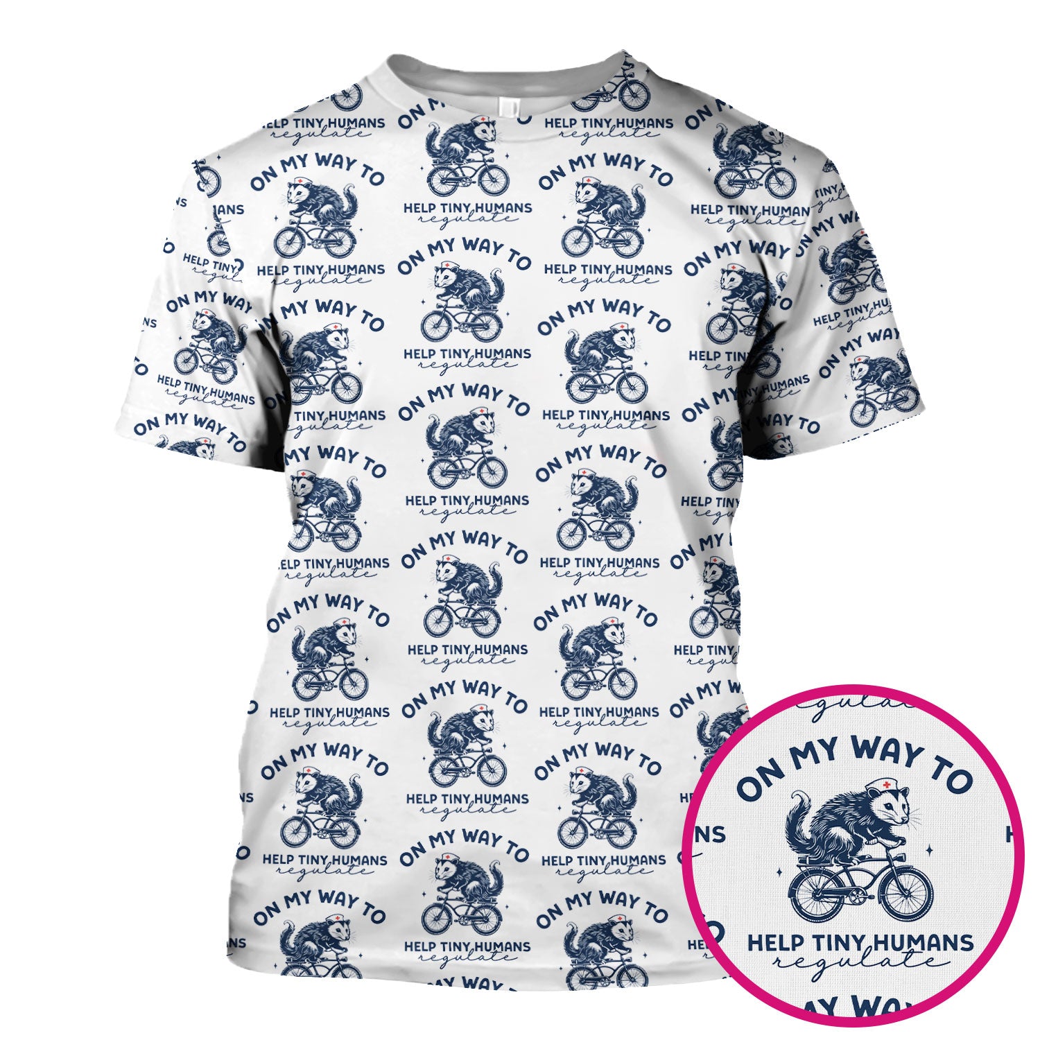Featuring Biking Opossum With Funny Quote Print Scrub Top, Breathable Fabrics Nursing Uniform