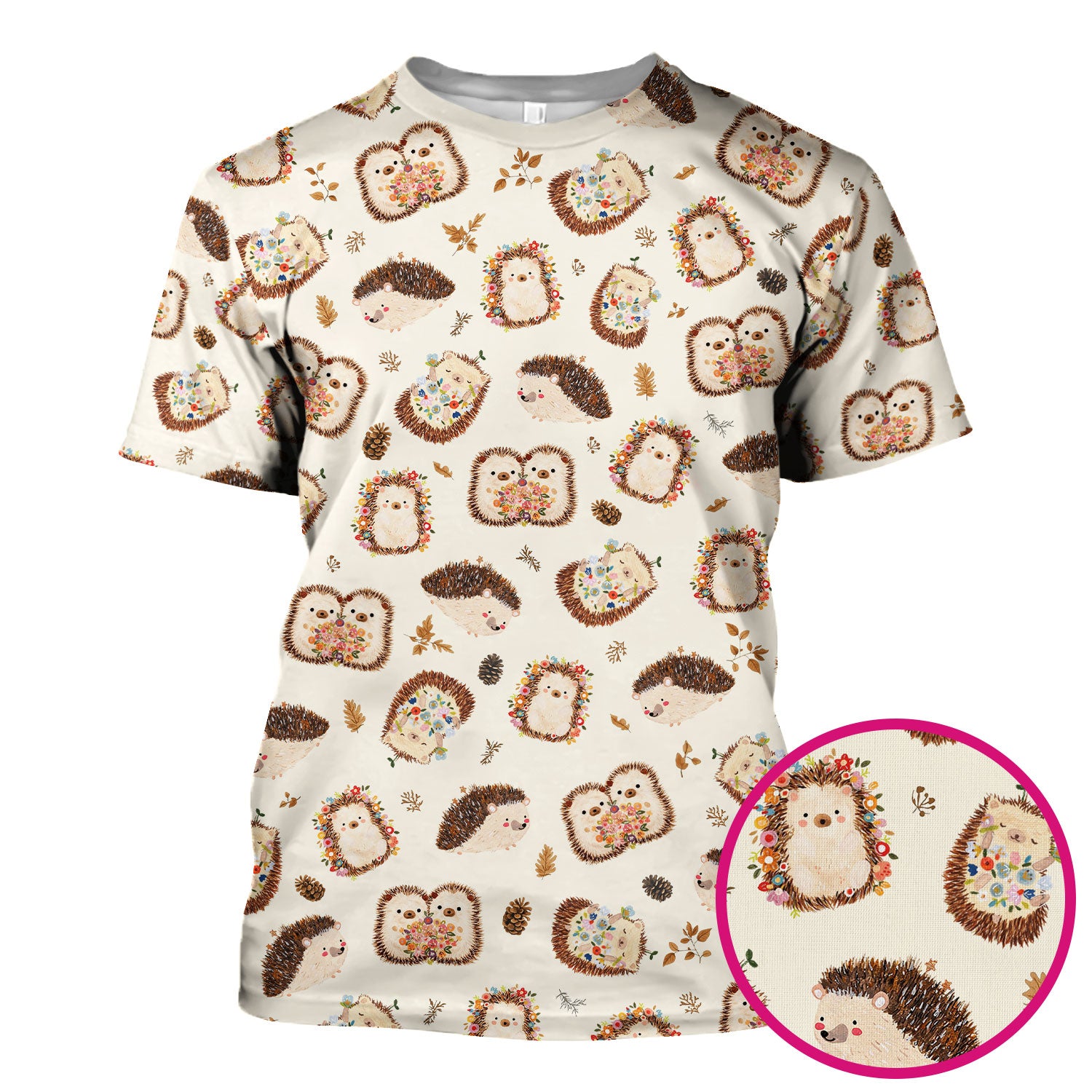 Cute Hedgehog Floral Scrub Top, Breathable Fabrics Nursing Uniform