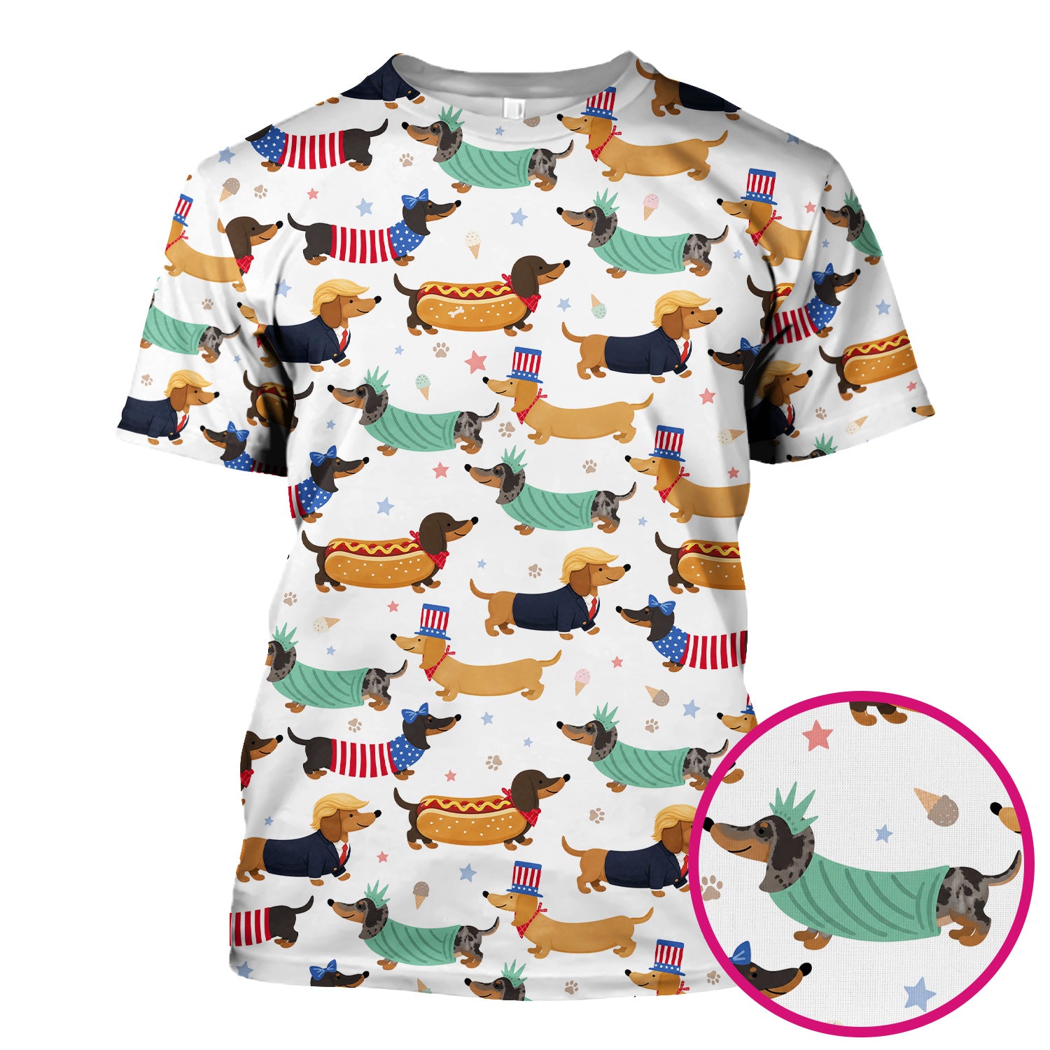 Funny Patriotic Dachshund Costume Dogs Pattern Scrub Top, Breathable Fabrics Nursing Uniform