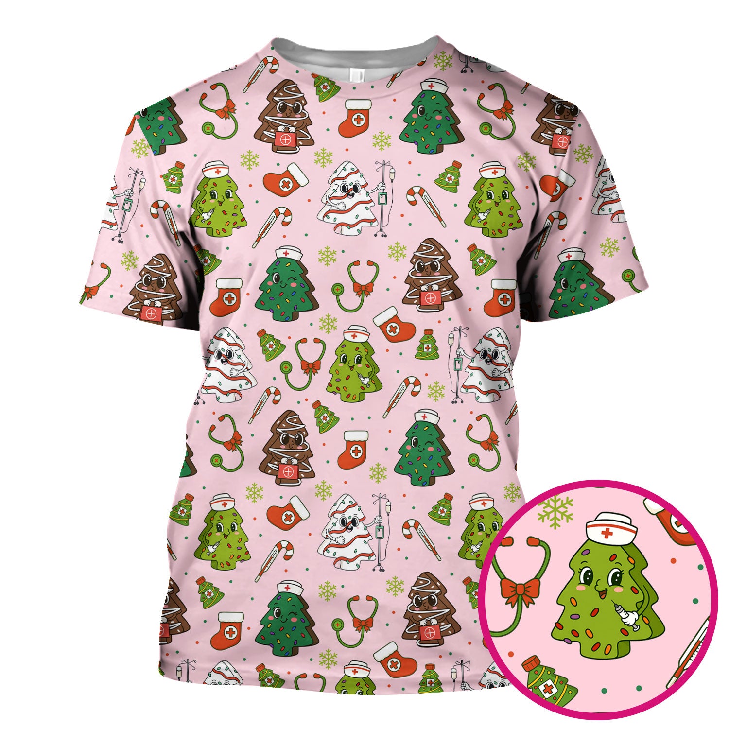 Funny Christmas Tree Nurse Scrub Top - Cute Holiday Pattern Nursing Shirt for Women - Festive Medical Gift for RN LPN CNA