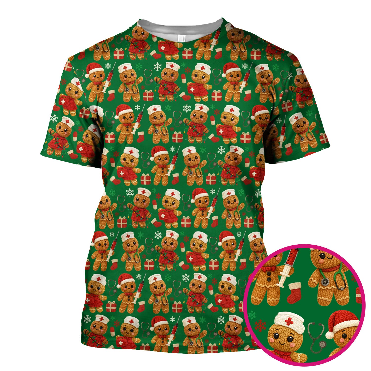 Christmas Scrub Tops for Women - Cute Gingerbread Nurse Pattern Medical Scrub Shirt - Festive Holiday Christmas Scrubs with Adorable Design