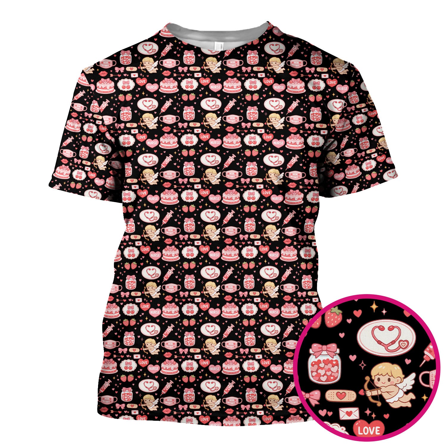 Cupid Nurse Scrub Top, Cute Love Medical Pattern Shirt For Valentine, Breathable Fabrics Nursing Uniform