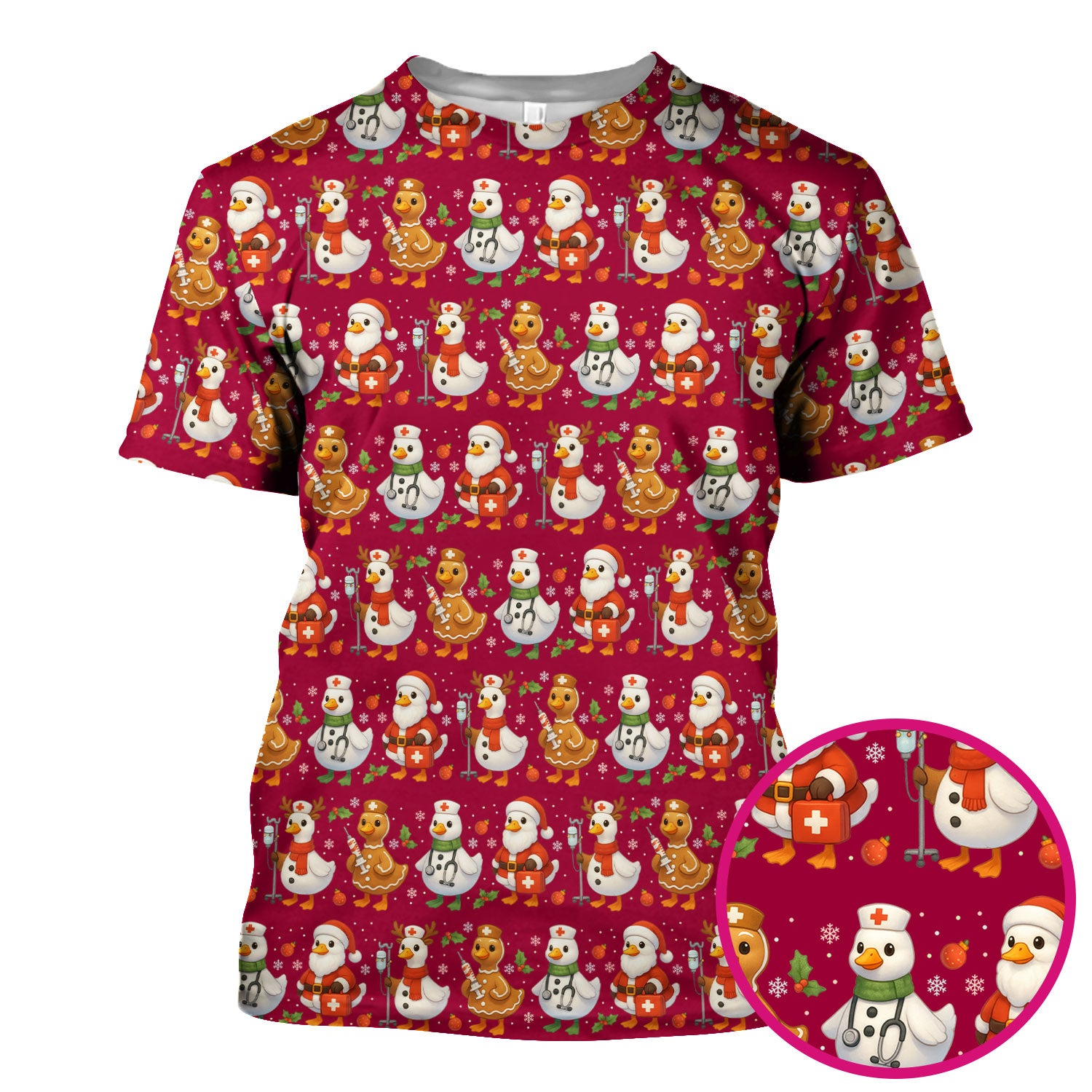 Christmas Goose Scrubs for Women - Funny Holiday Goose Pattern Medical Scrub Top - Festive Christmas Scrubs with Cute Nurse Design