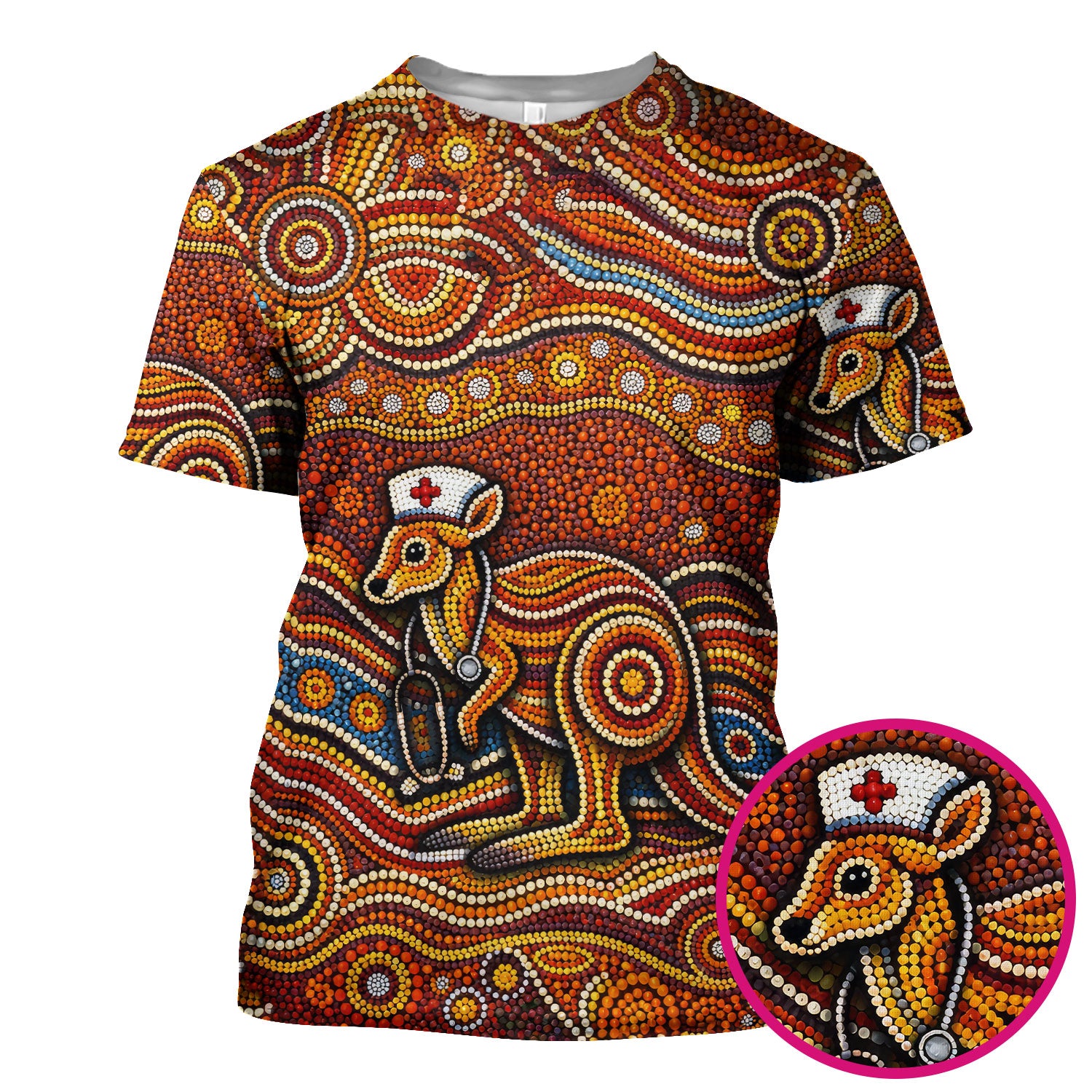 Australian Aboriginal Nurse Scrub Top, Kangaroo Dot Art Medical Nurses Shirt, Breathable Fabrics Nursing Uniform