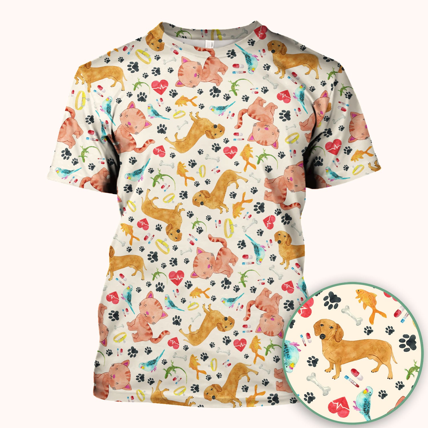 Cat Dog Veterinary Scrub Top - Cute Animal Paw Print Medical Shirt - Adorable Nurse Scrubs for Women RN CNA Vet Tech