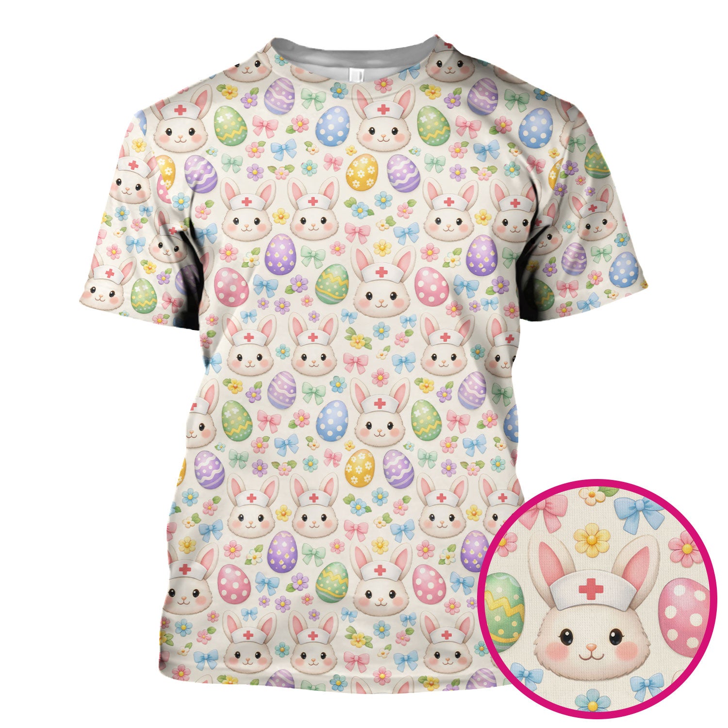 Cute Easter Nurse Bunny Egg Scrub Top, Breathable Fabrics Nursing Uniform