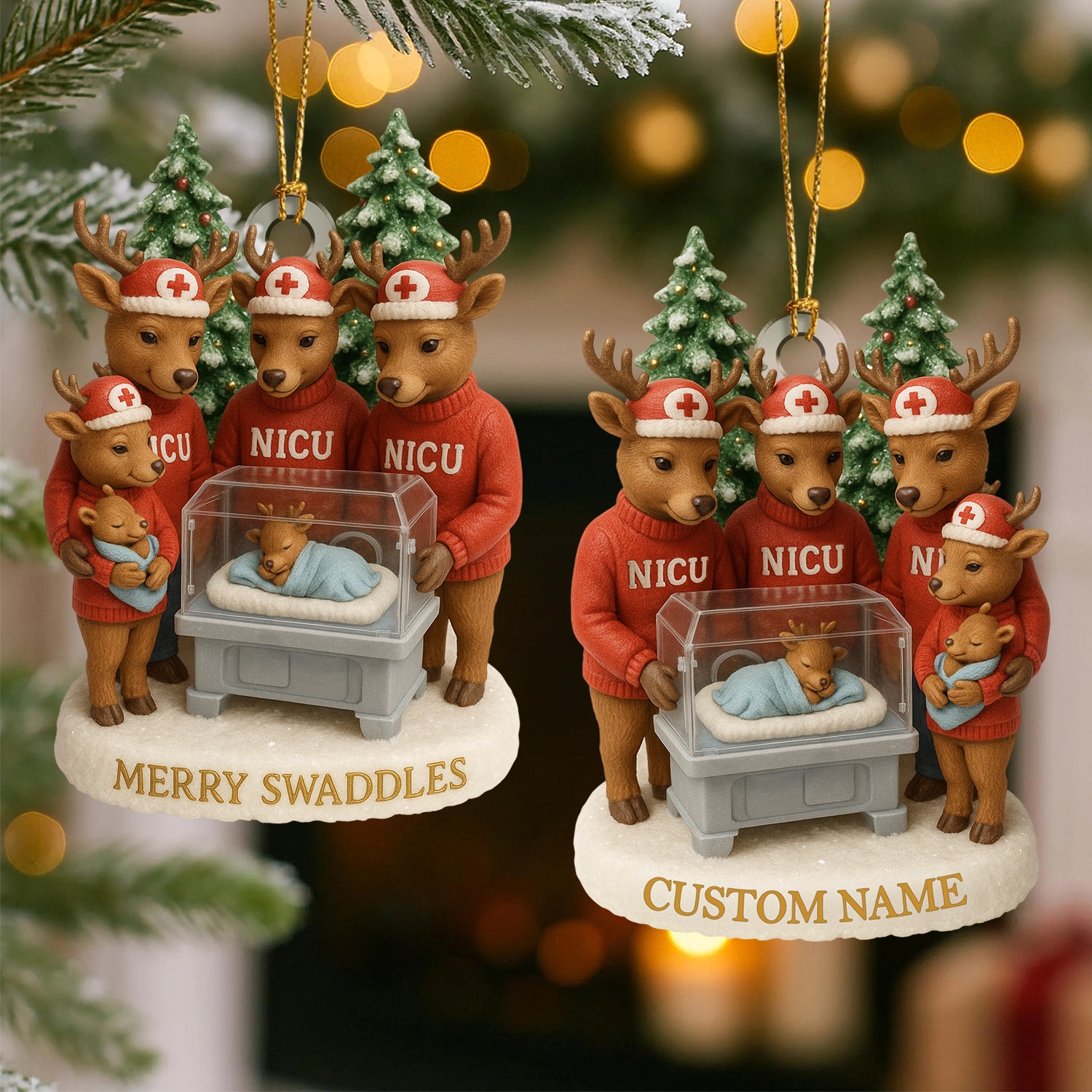 Personalized NICU Christmas Ornament – Custom Name Reindeer Nurse & Baby Deer Incubator Decoration – Cute Neonatal Holiday Gift for Healthcare Workers