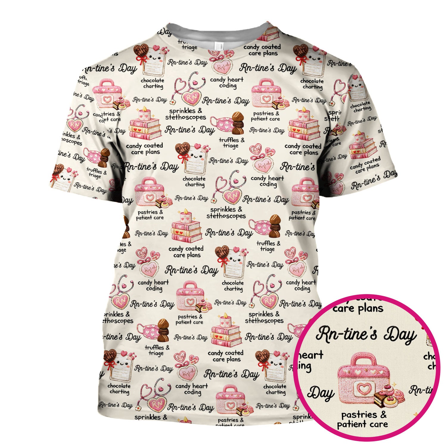 RN Sweets Valentine Stethoscope Scrub Top, Breathable Fabrics Nursing Uniform