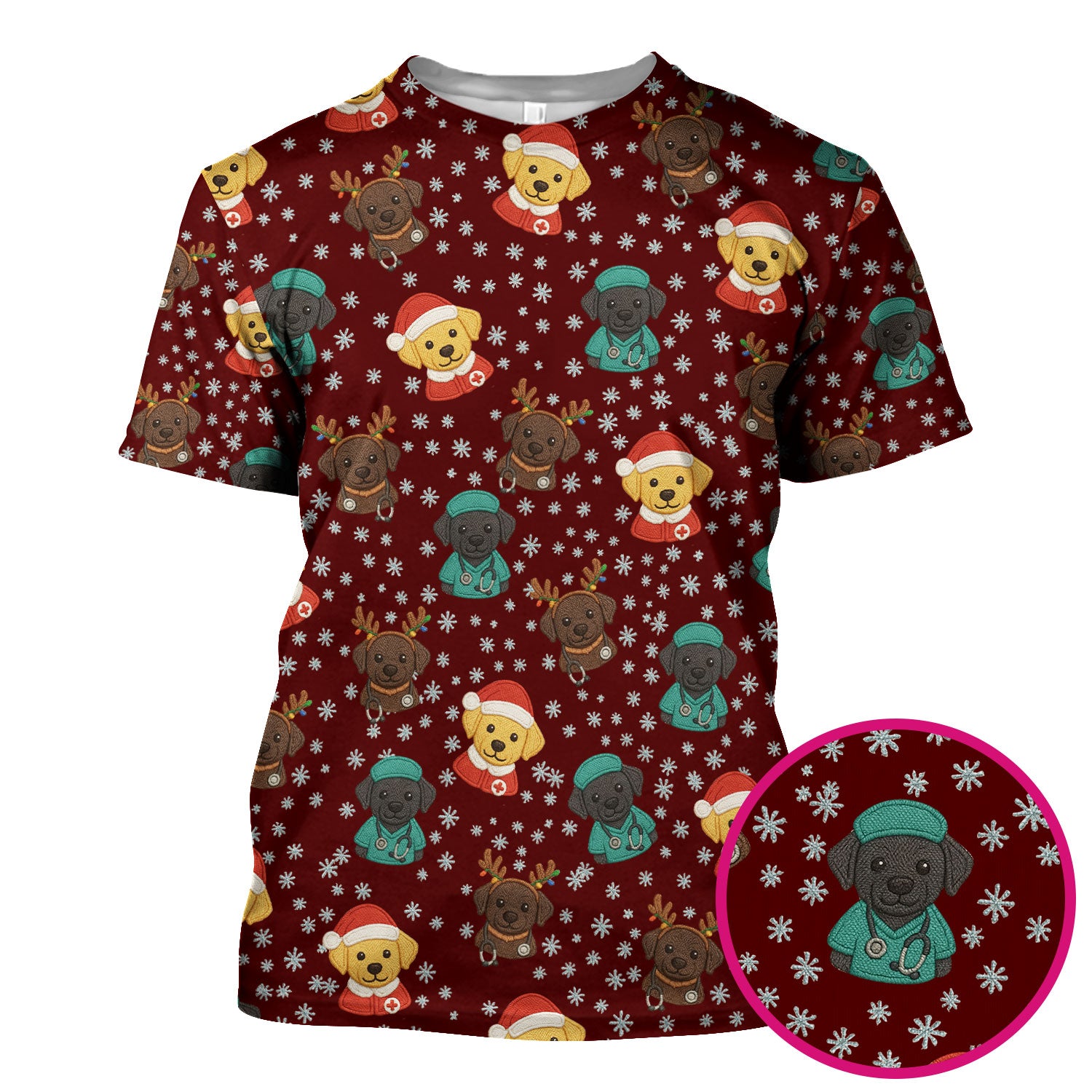 Christmas Dog Pattern Scrub Top, Cute Puppy Nurse Scrub Shirt, Holiday Nursing Uniform
