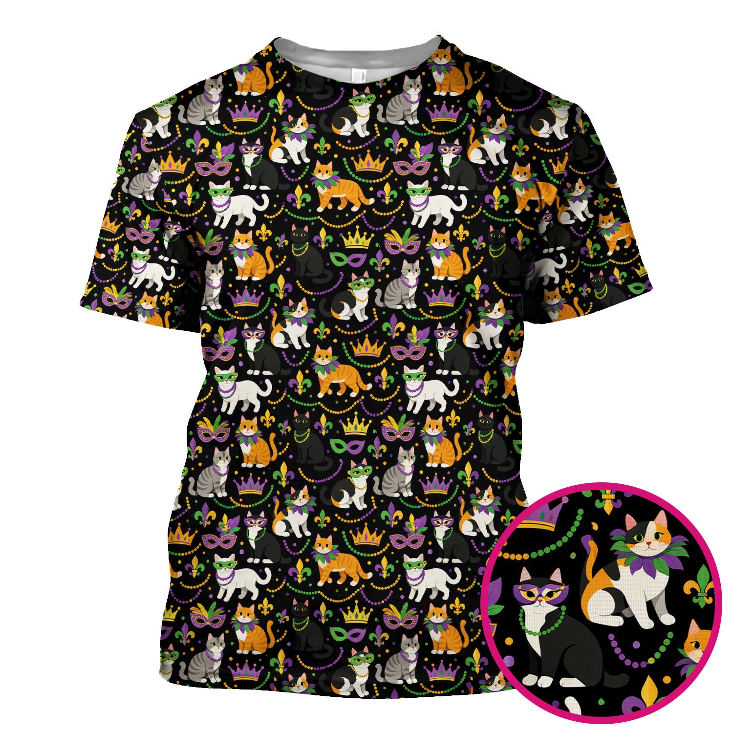 Cat Mardi Gras Nurse Scrub Top, Comfortable Uniform Scrubs For Nursing