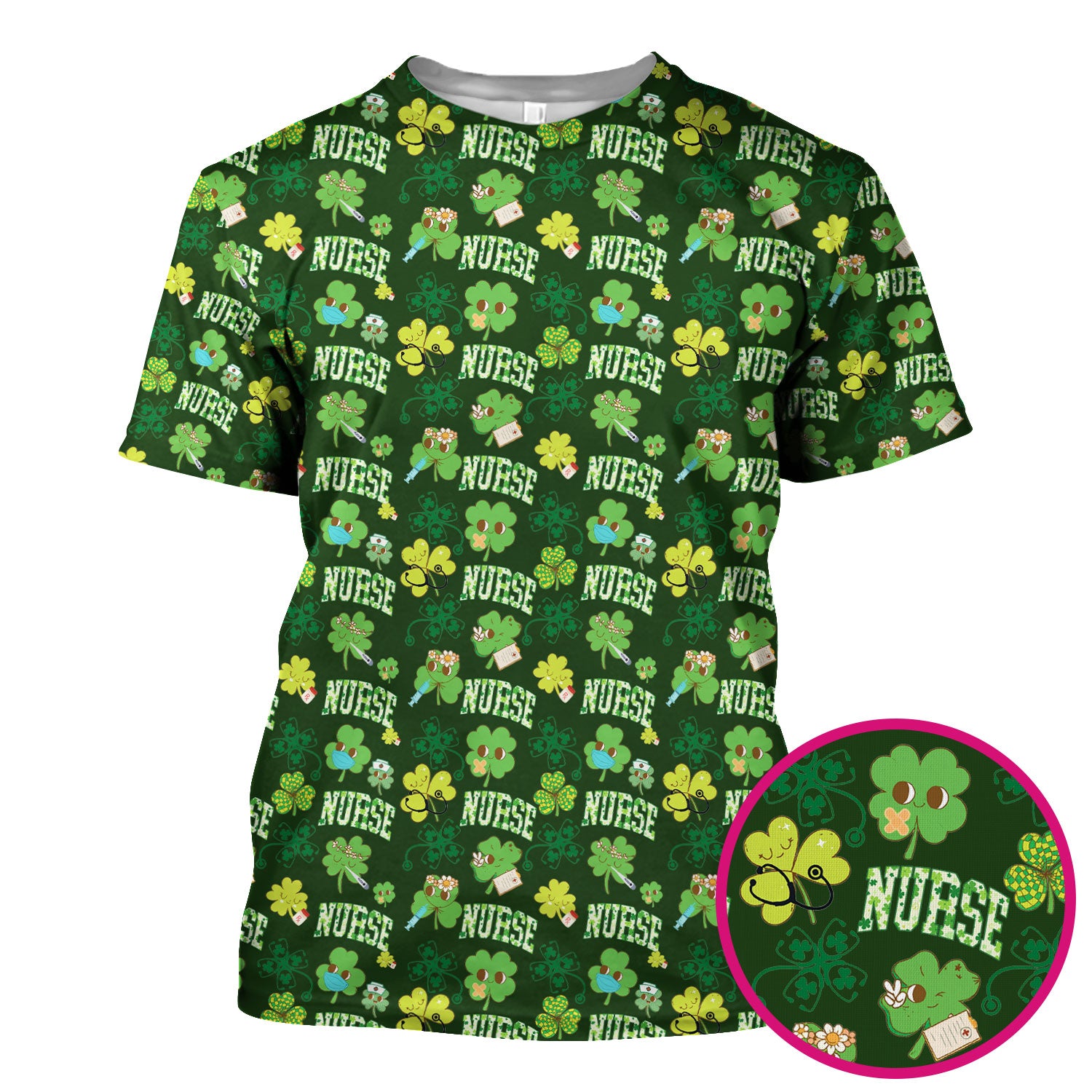 Lucky Shamrock Nurse Scrub Top, St. Patrick’s Day Nursing Shirt, Breathable Fabrics Nursing Uniform