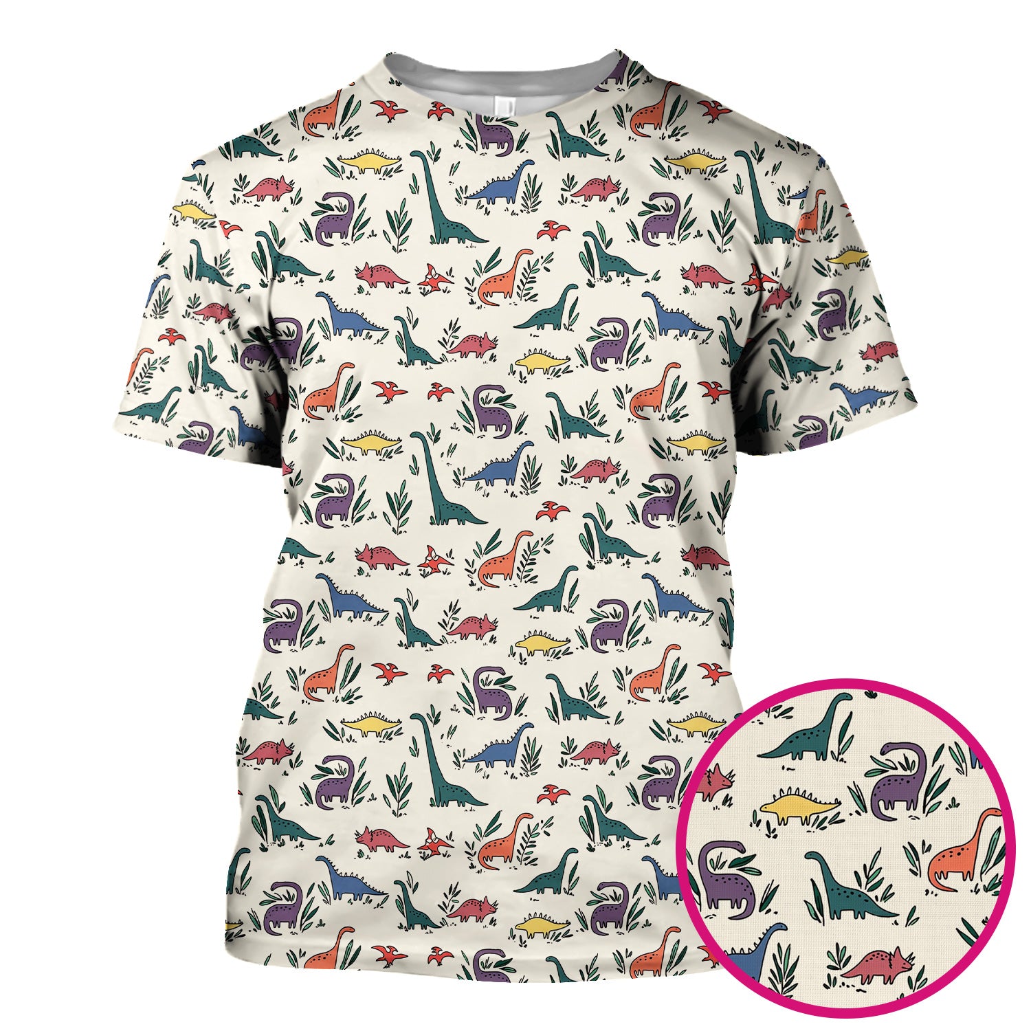 Cute Dinosaur Leafy Garden Pattern Scrub Top, Comfortable Scrubs for Nurses