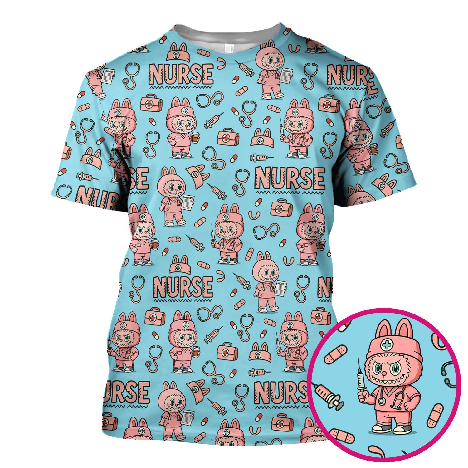 Cute Nurse Scrub Top for Women - Bunny Cartoon Medical Shirt - Fun Nurse Appreciation Gift for CNA RN Doctor
