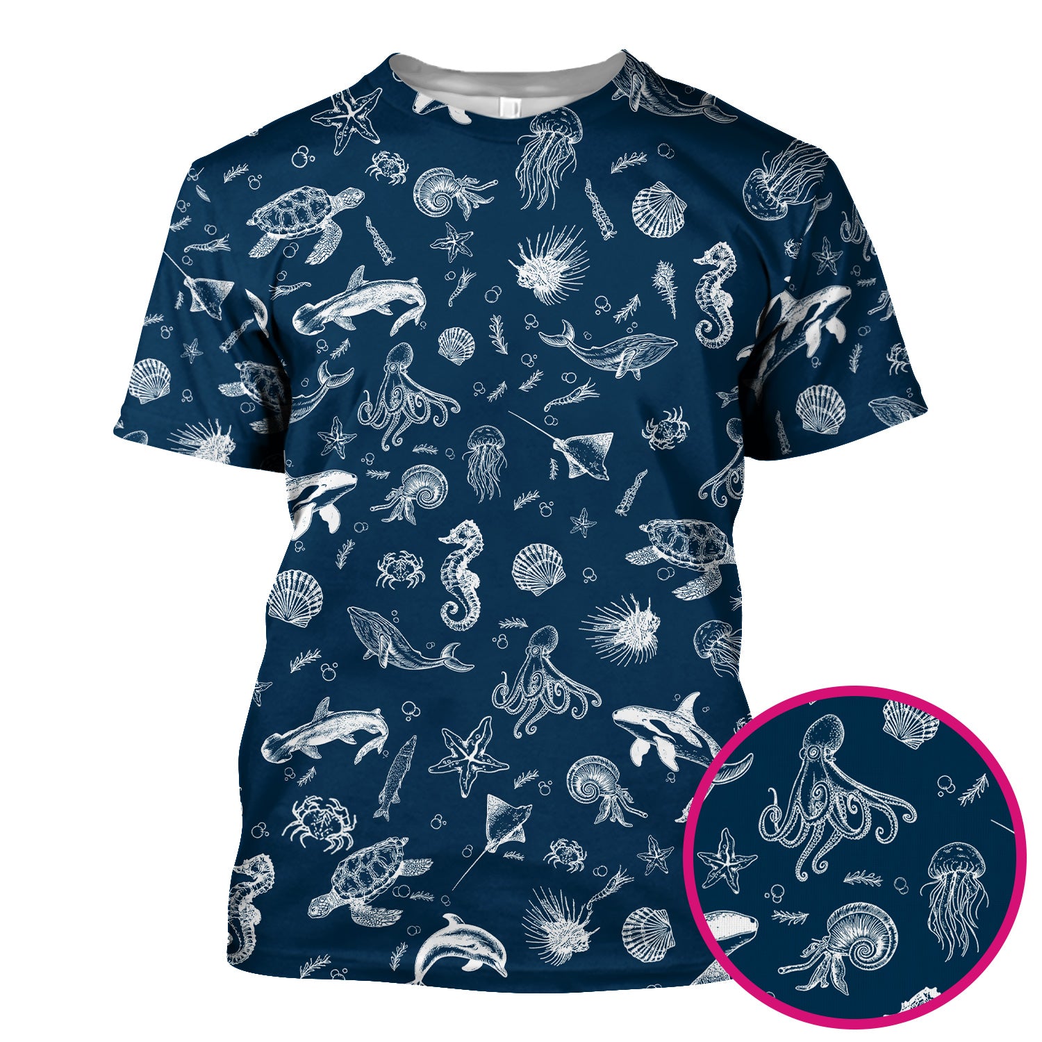Marine Sea Life Pattern Scrub Top, Breathable Fabrics Nursing Uniform