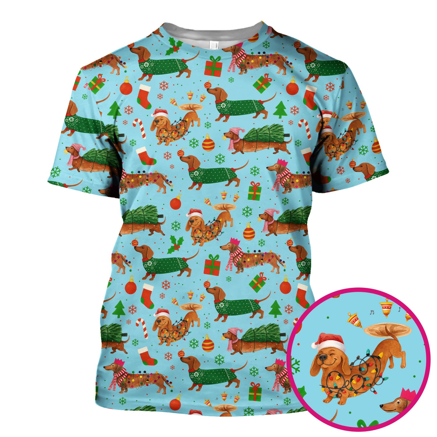 Funny Christmas Dog Scrub Top - Dachshund Multi Color Scrub Shirt - Holiday Scrubs Gift for Nurse, CNA, RN, Doctor, Medical Staff