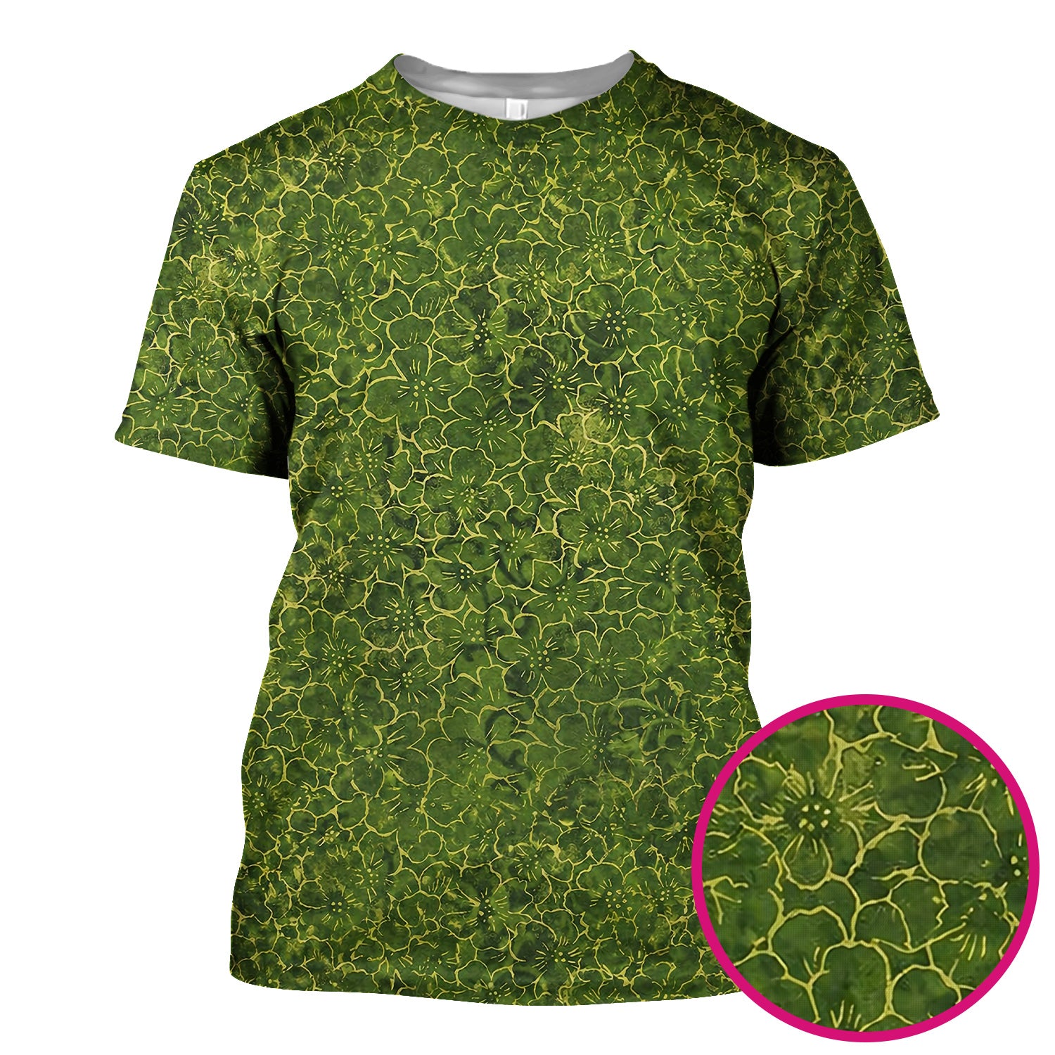 Green Floral Blossom Pattern Scrub Top, Comfortable Scrubs for Nurses