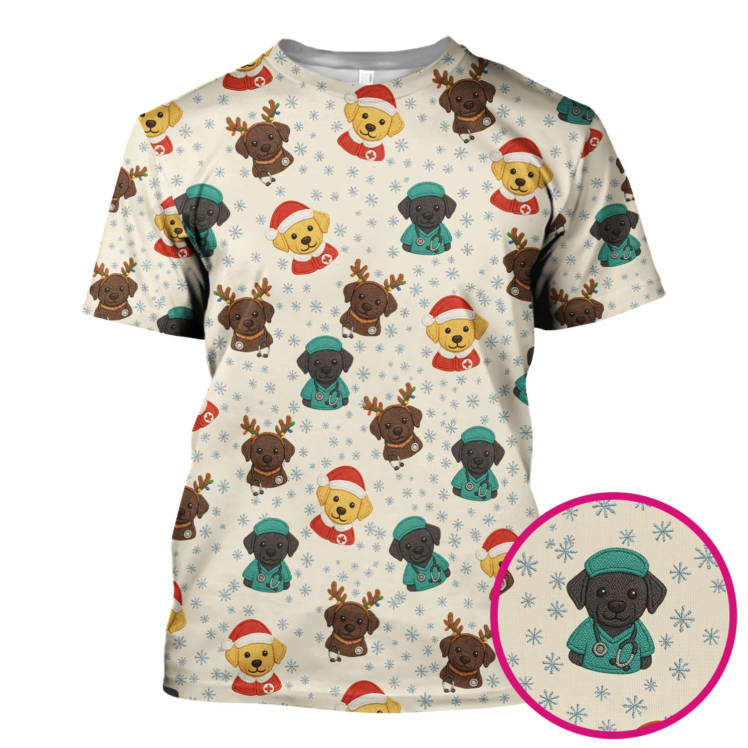 Christmas Dog Pattern Scrub Top, Cute Puppy Nurse Scrub Shirt, Holiday Nursing Uniform