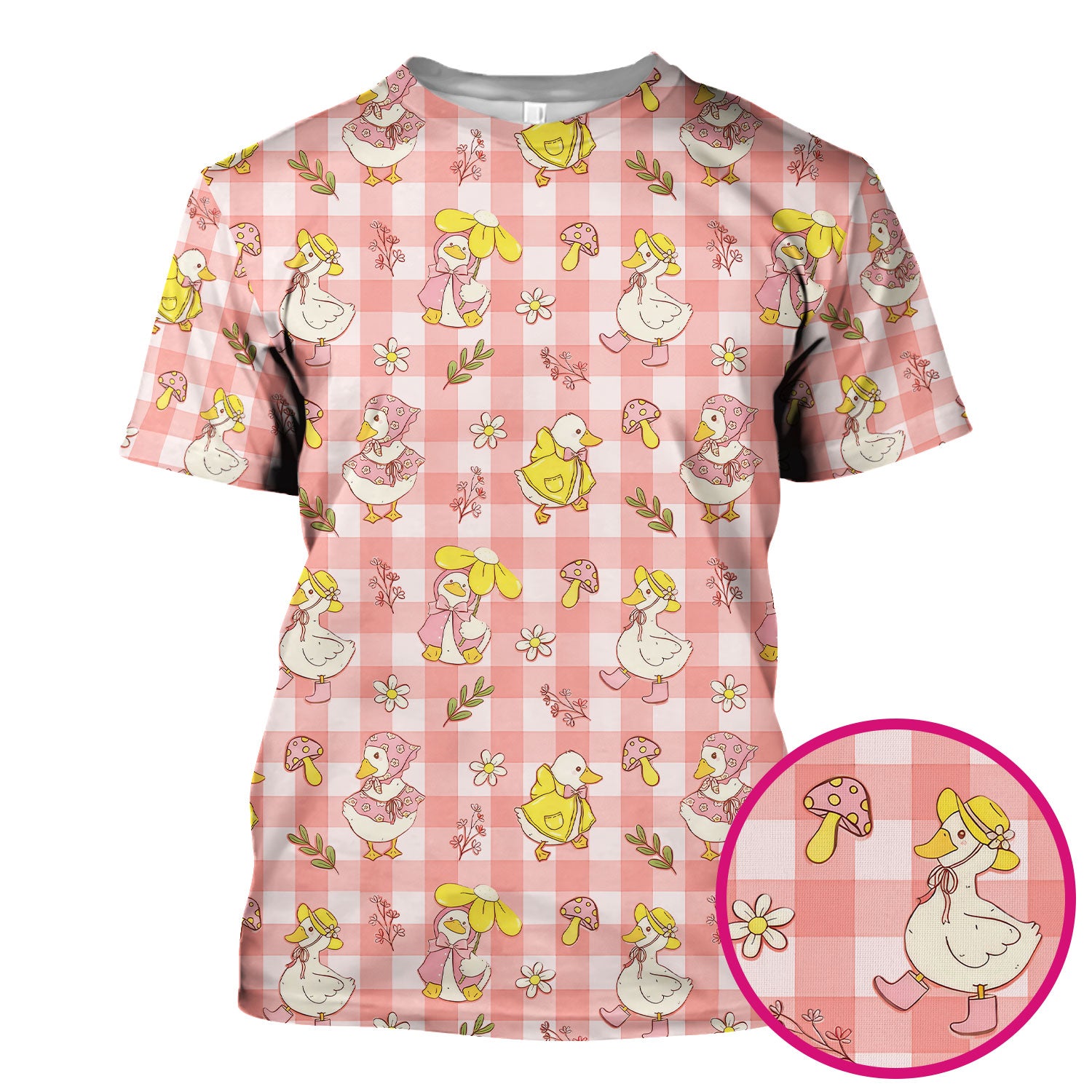 Cute Duck Outfit Gingham Pattern Scrub Top, Comfortable Scrubs for Nurses