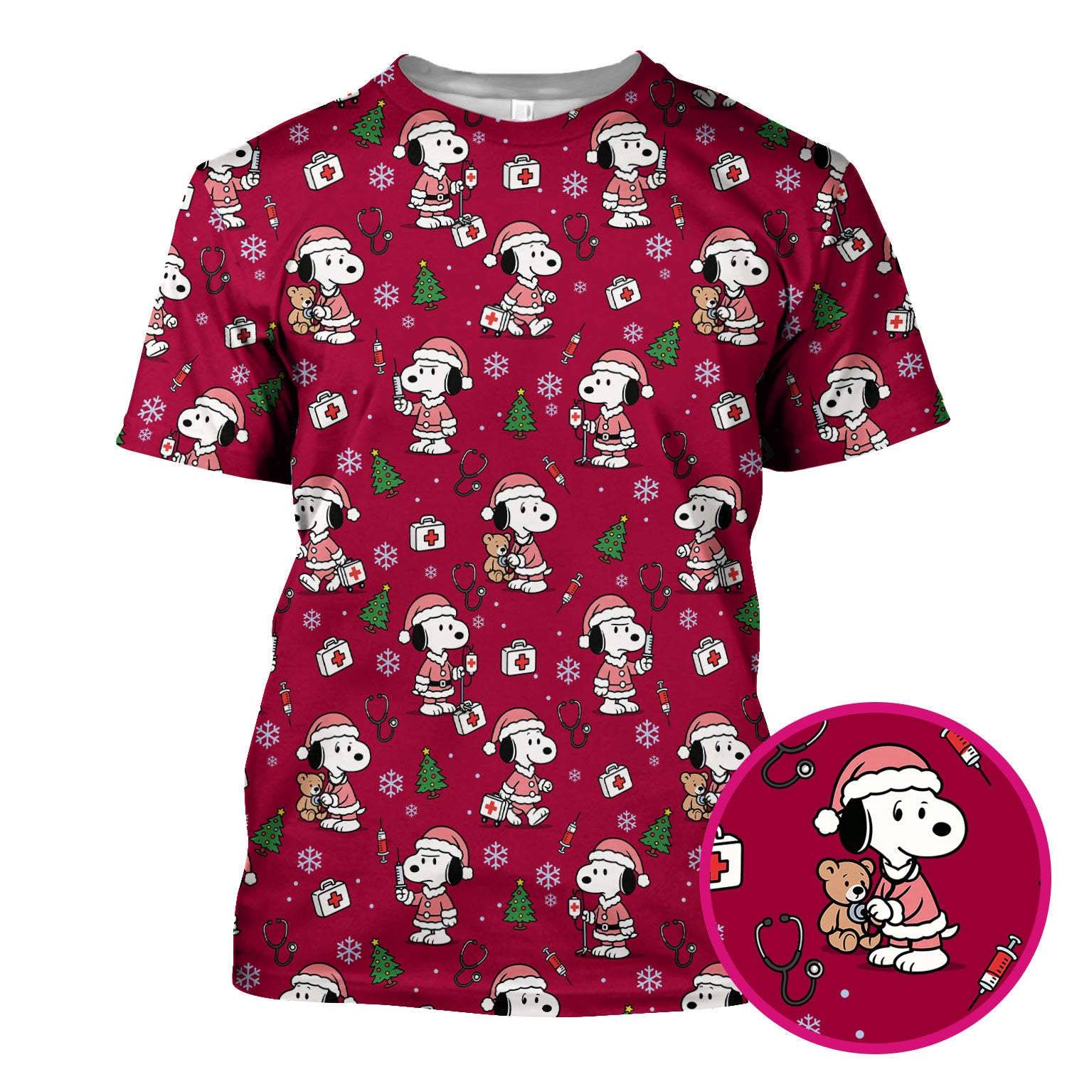 Snoopy Holiday Scrubs Top Multi Colors - Funny Xmas Nurse Shirt Women - Cute Christmas Scrub Top Gift for Healthcare Workers