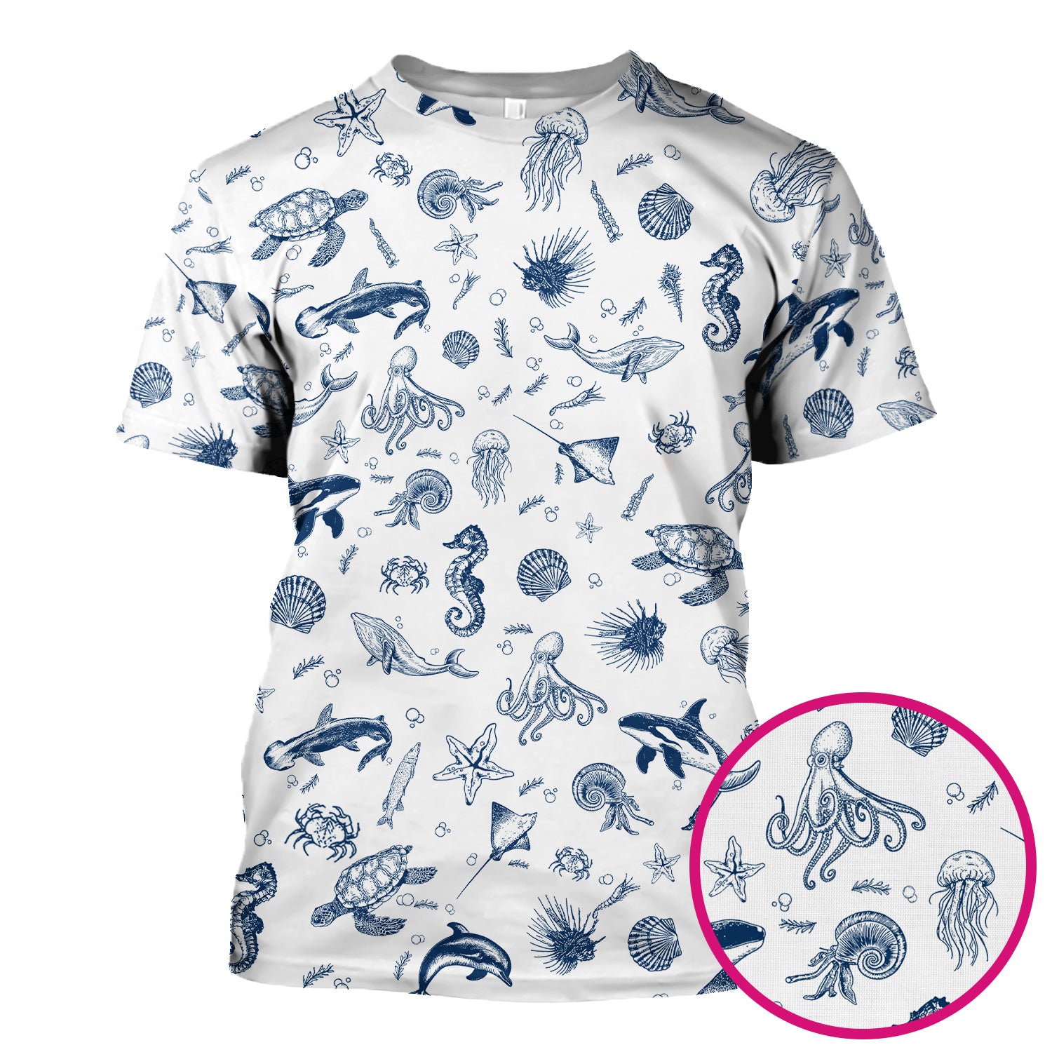 Marine Sea Life Pattern Scrub Top, Breathable Fabrics Nursing Uniform