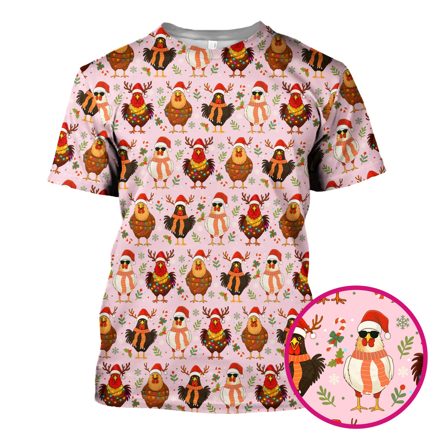 Christmas Chicken Scrub Tops for Women - Funny Holiday Hen Pattern Medical Scrub Shirt - Christmas Scrubs with Cute Chicken Design