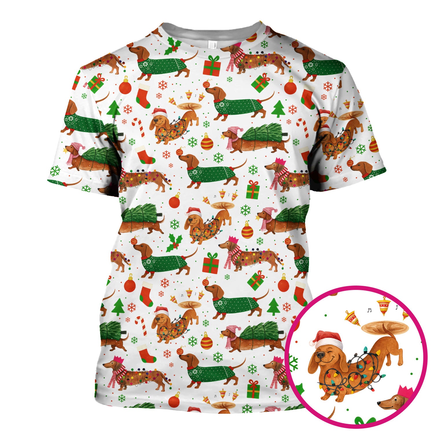 Christmas Dachshund Scrub Top - Funny Dog Scrub Shirt Multi Color - Holiday Medical Scrubs Gift for Nurse, CNA, RN, Doctor, Vet