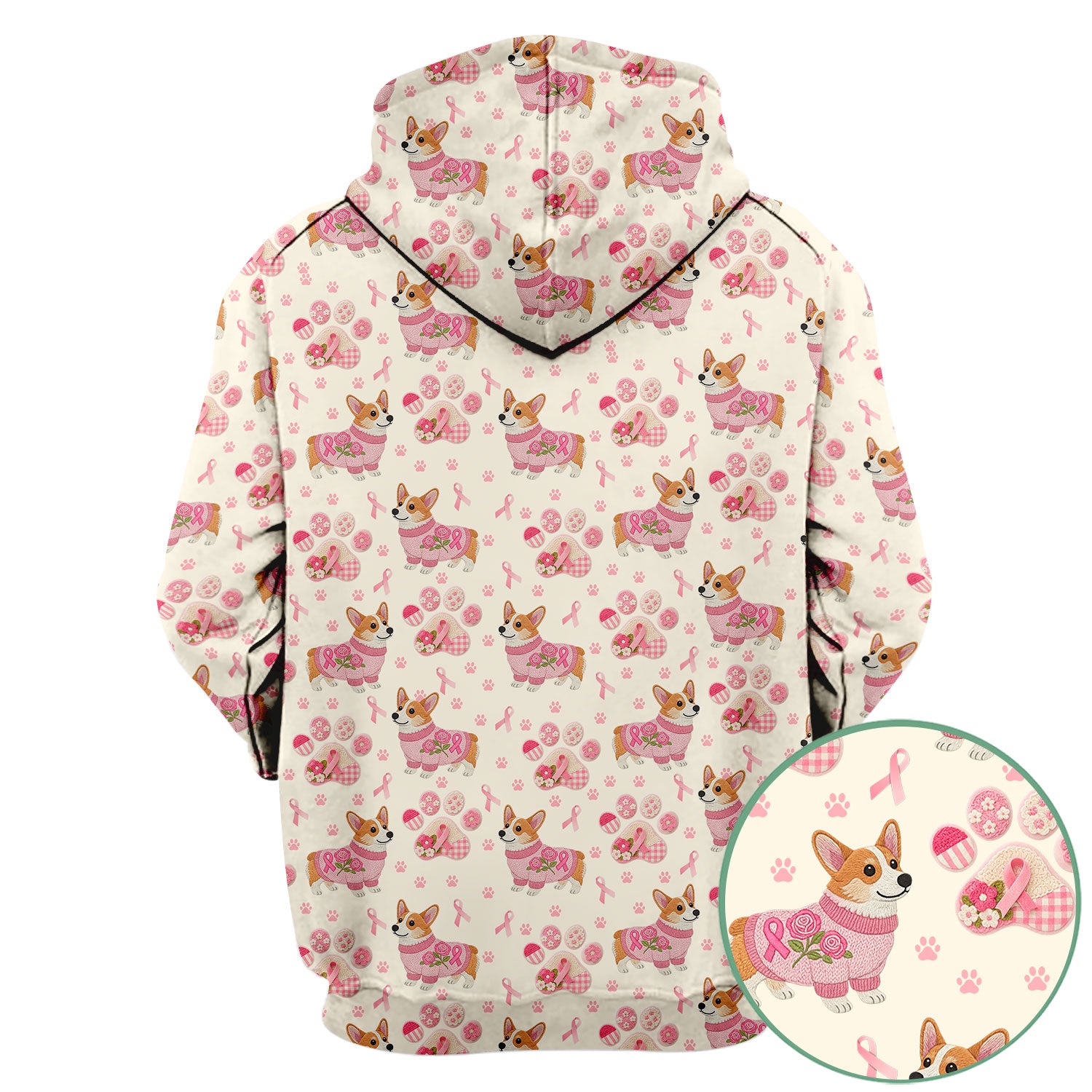 Floral Corgi Scrub Top for Women - Cute Dog Paw Print with Pink Ribbon Shirt - Breast Cancer Awareness October Gift