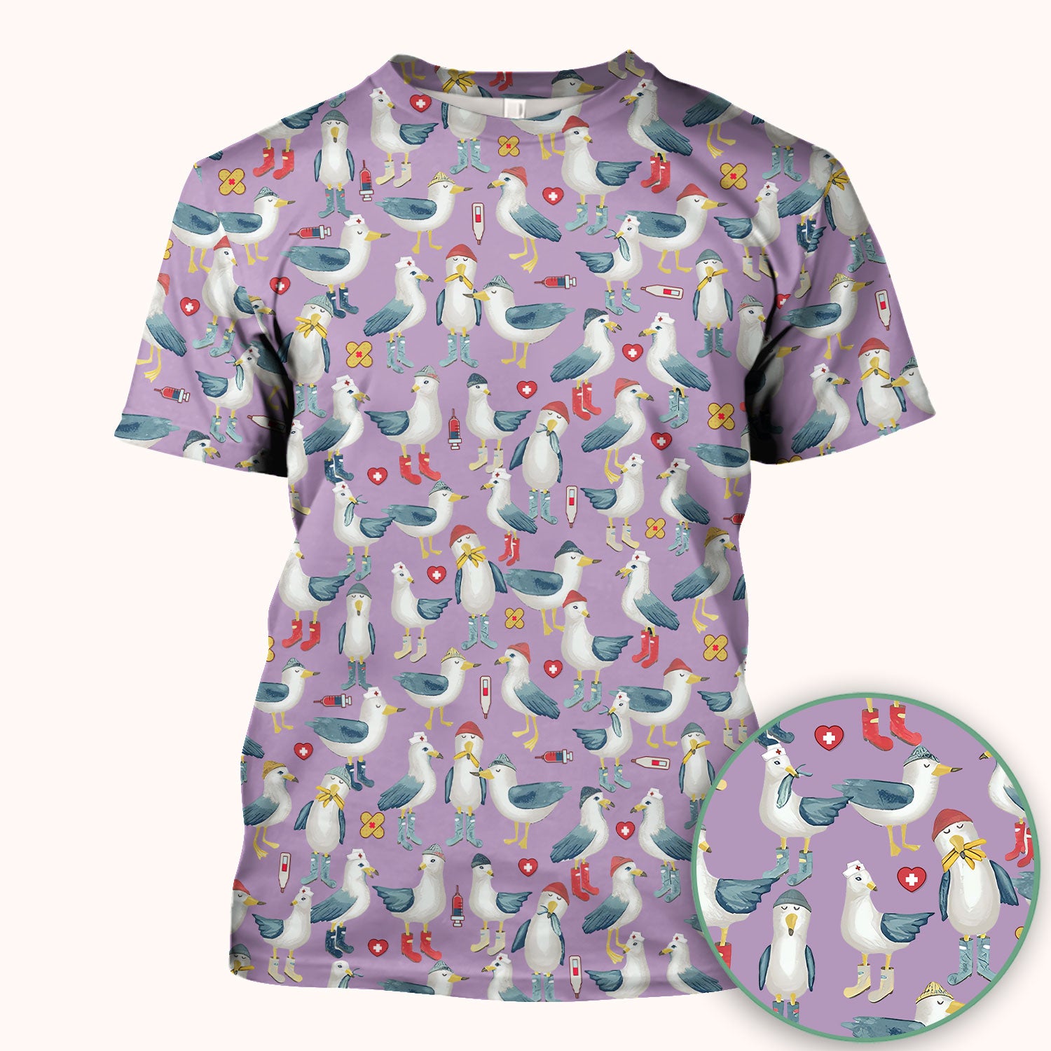 Funny Seagull Nurse Scrub Top - Cute Bird with Medical Icons - Comfortable Scrubs for Women