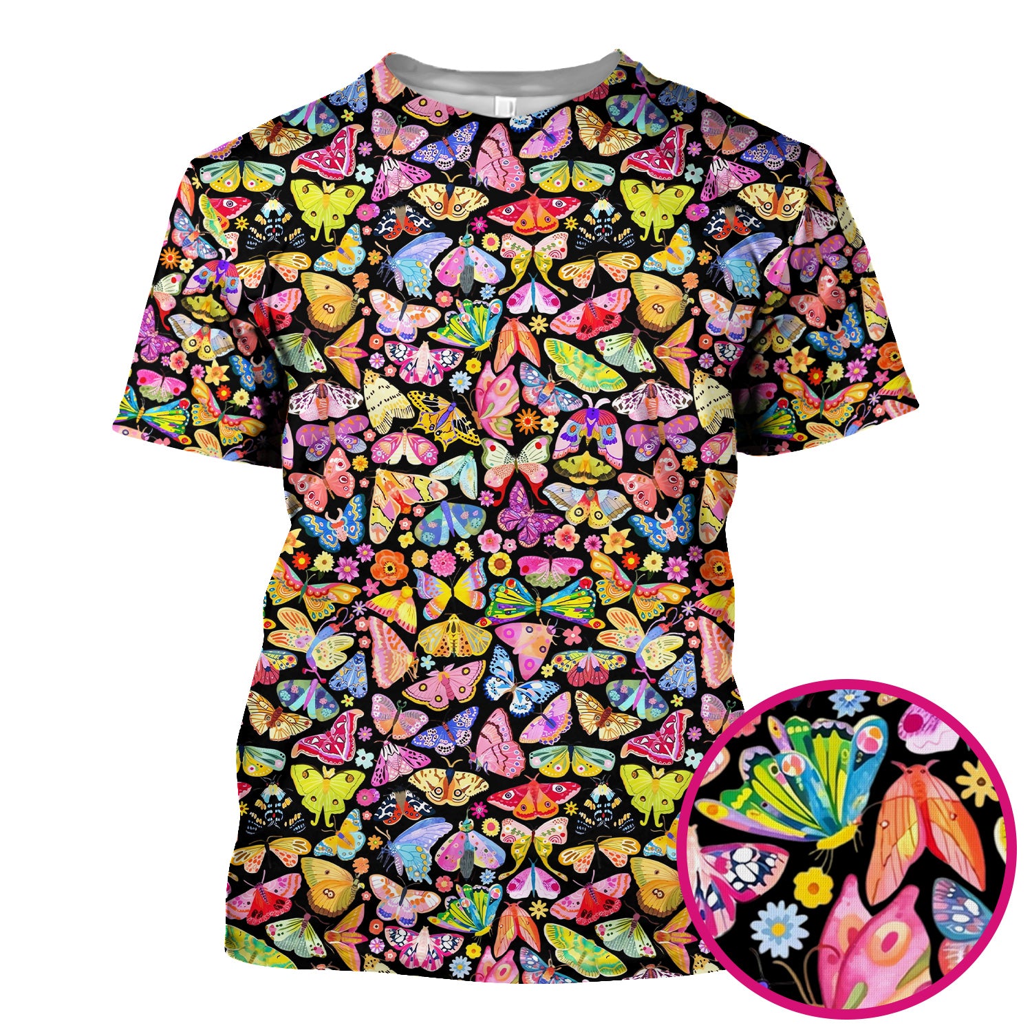 Cute Bright Butterfly Moth Floral Scrub Top, Comfortable Scrubs for Nurses