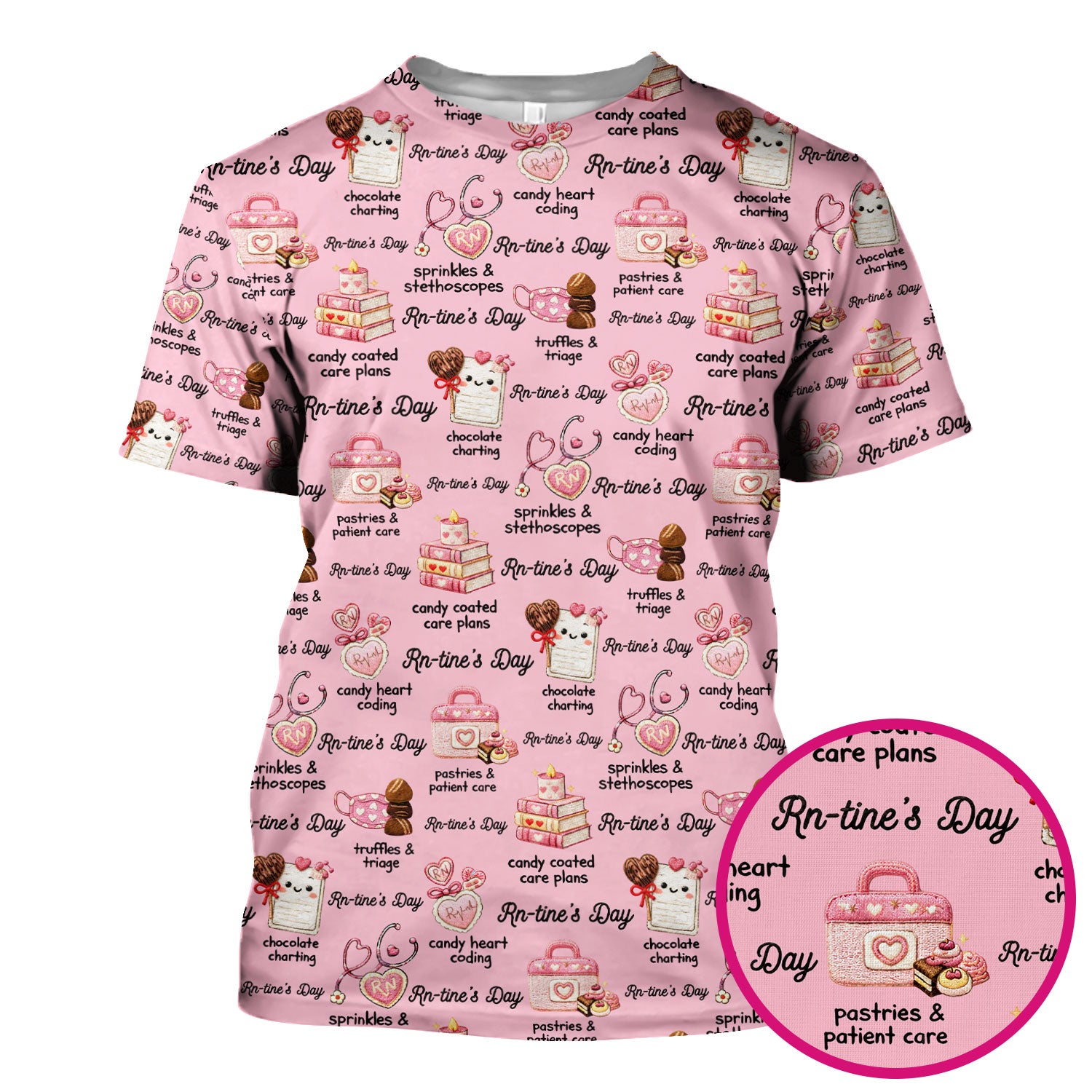 RN Sweets Valentine Stethoscope Scrub Top, Breathable Fabrics Nursing Uniform