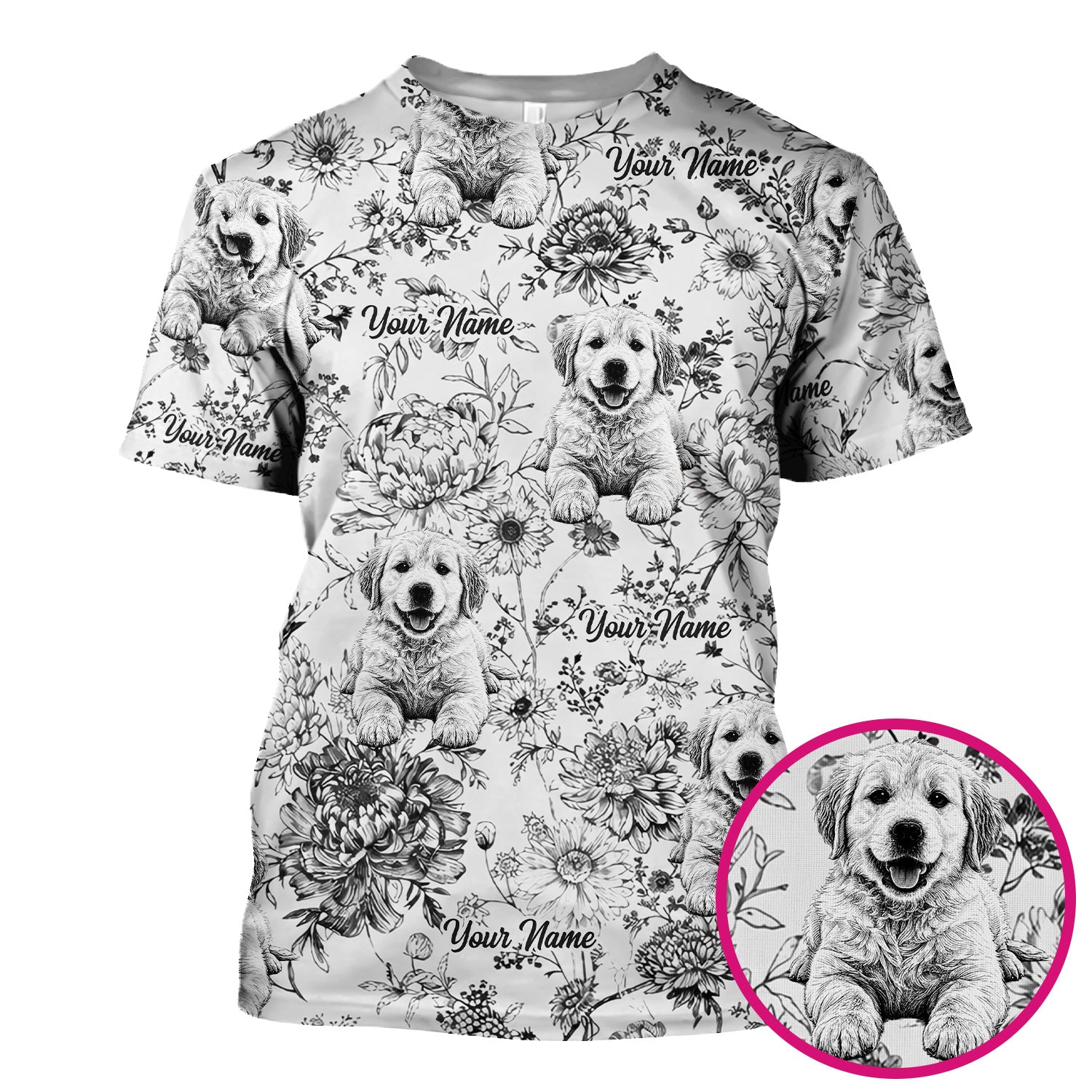 Personalized Custom Pet Photo Name Floral Pattern Scrub Top, Breathable Fabrics Nursing Uniform