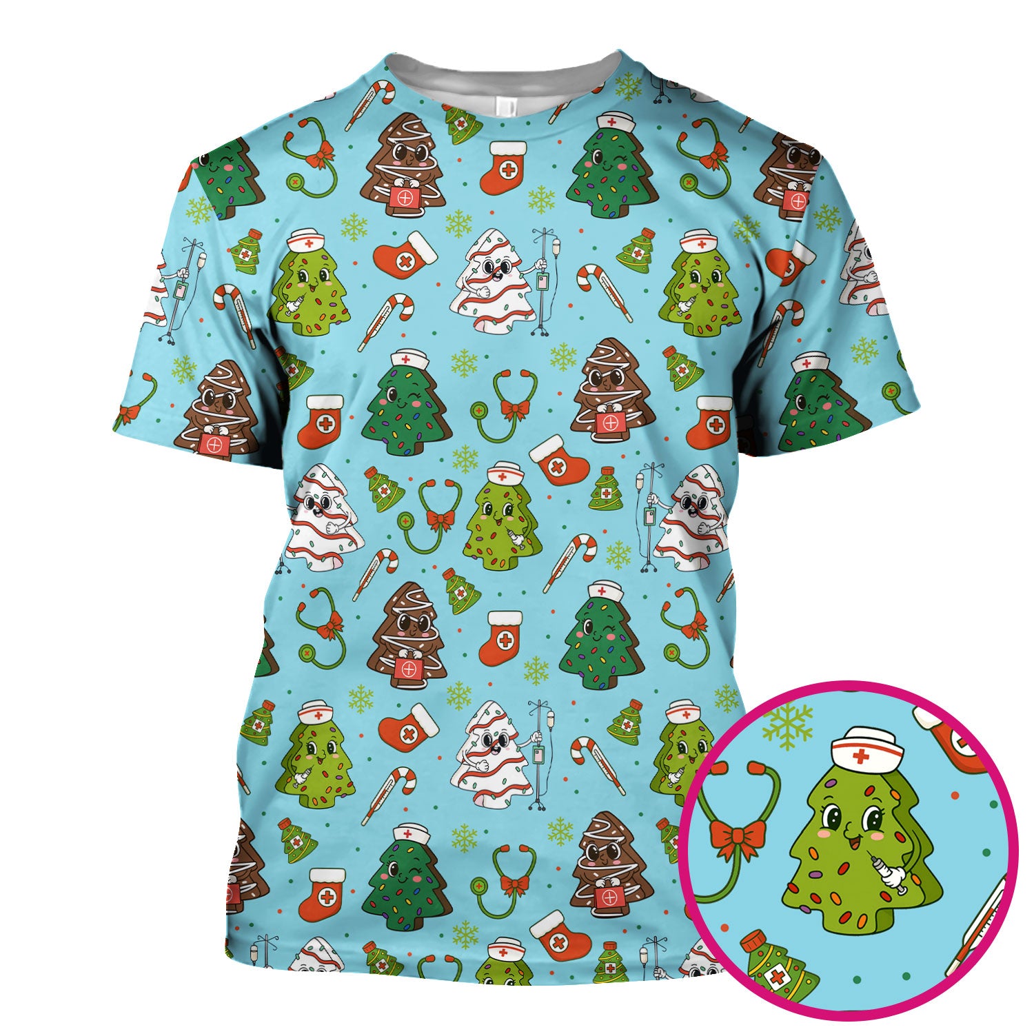 Funny Christmas Tree Nurse Scrub Top - Cute Holiday Pattern Nursing Shirt for Women - Festive Medical Gift for RN LPN CNA