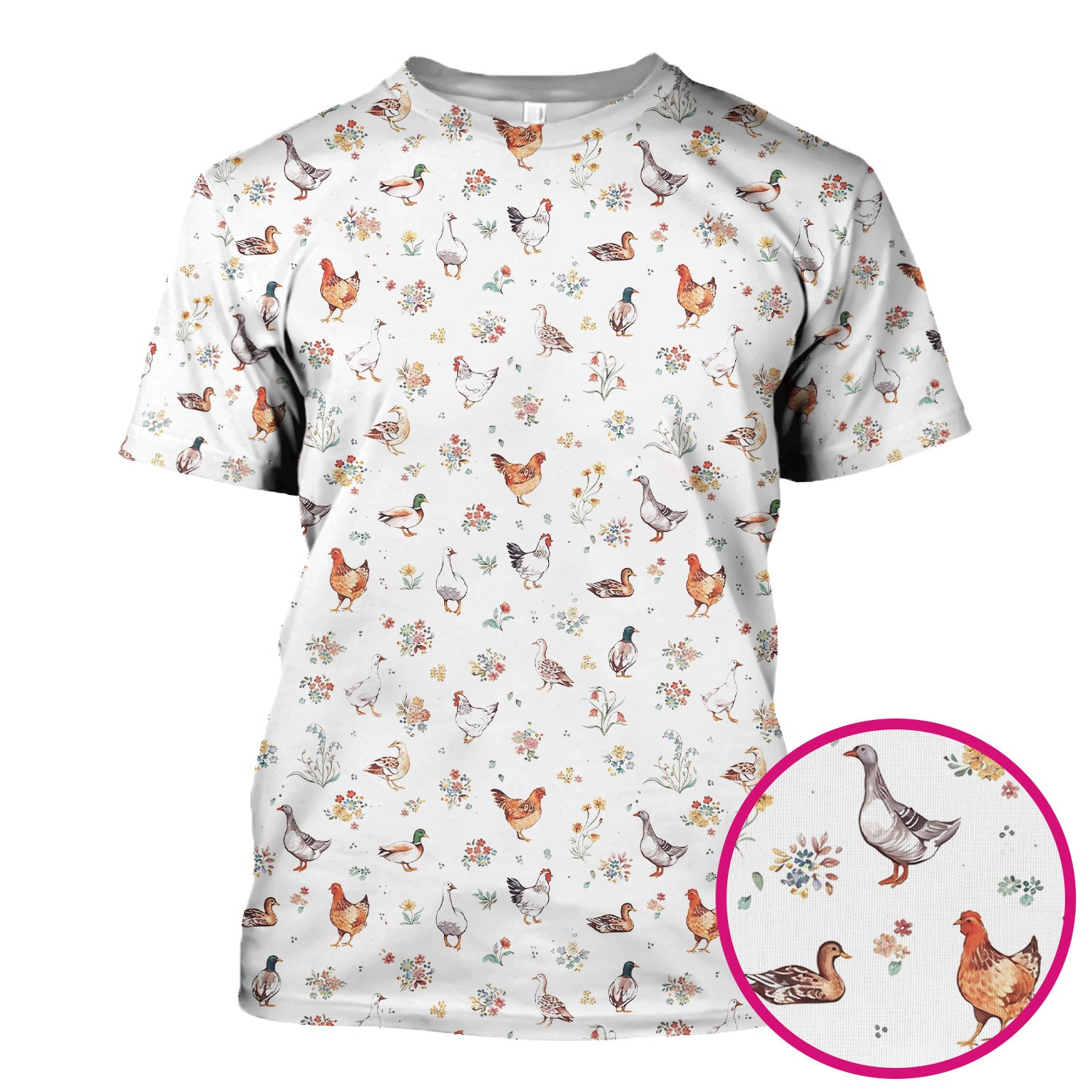 Farm Chicken Duck Floral Pattern Scrubs Top, Comfortable Scrubs for Nurses