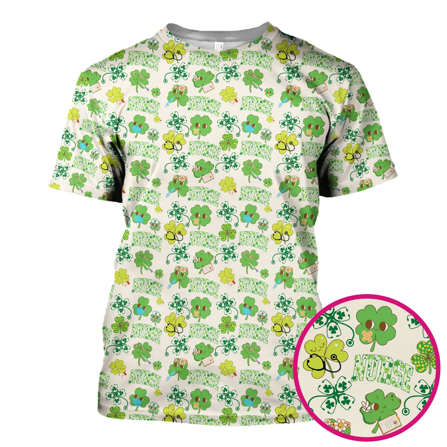 Lucky Shamrock Nurse Scrub Top, St. Patrick’s Day Nursing Shirt, Breathable Fabrics Nursing Uniform