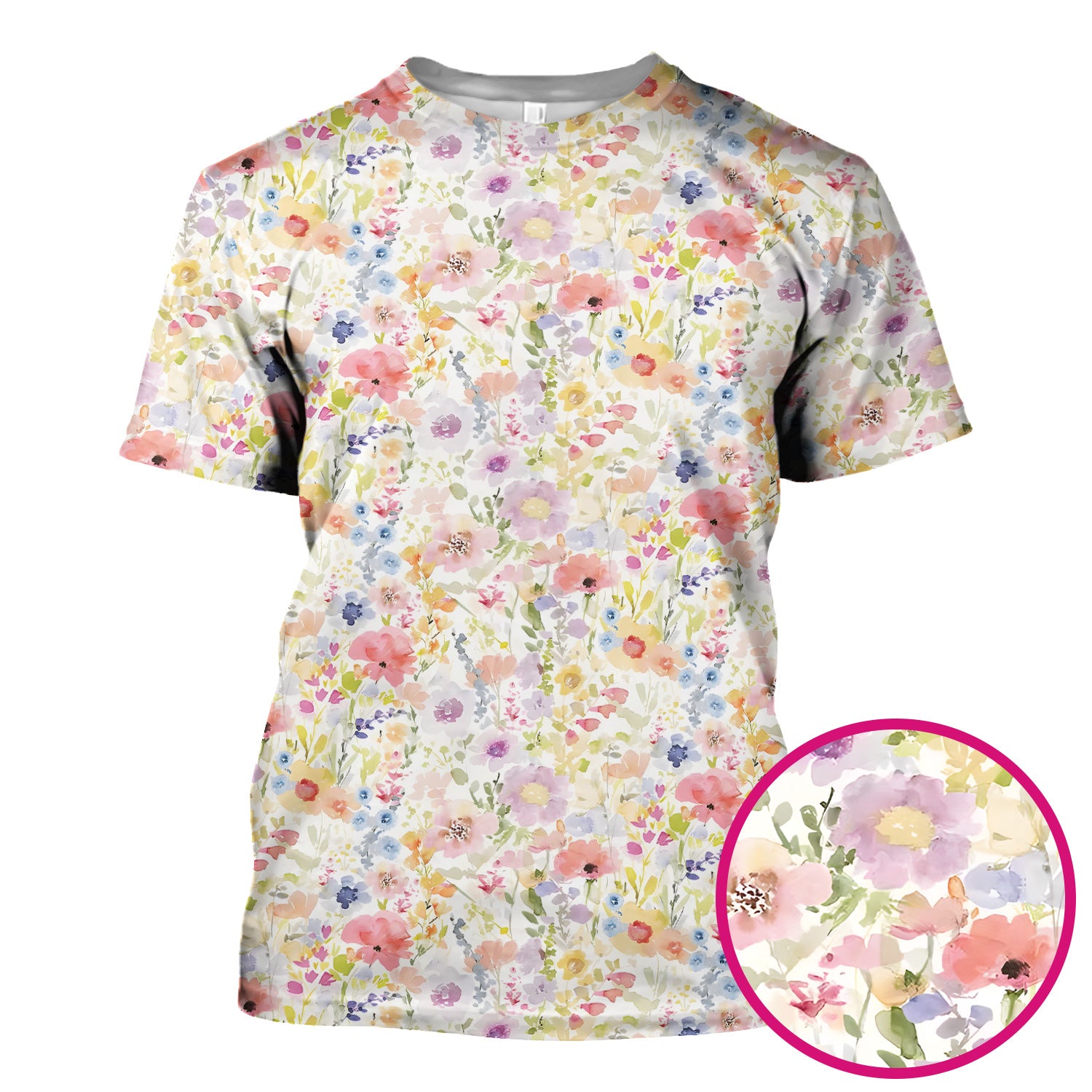 Pastel Watercolor Floral Nursing Scrub Shirt V-Neck Medical Work Top