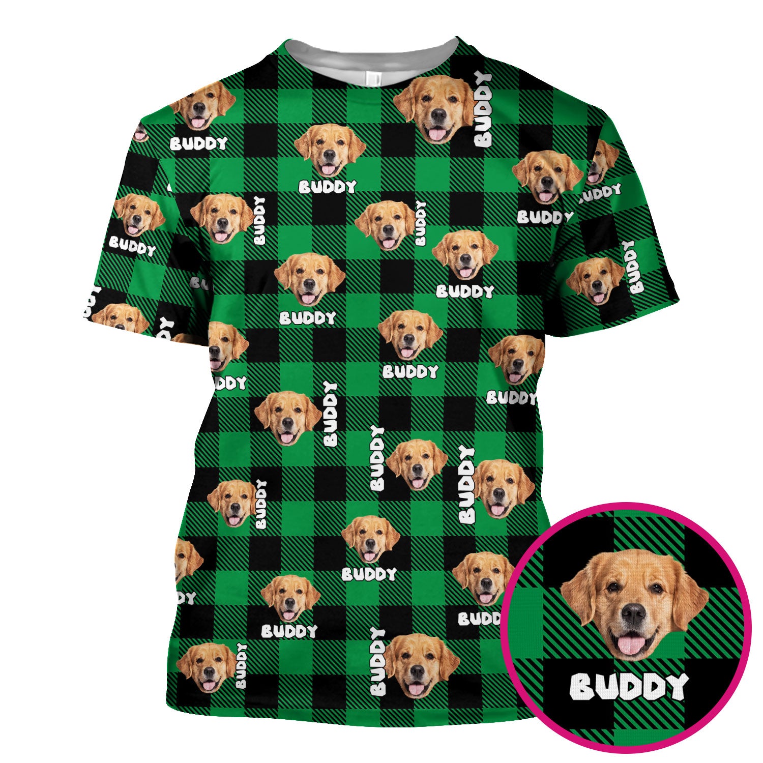 Custom Dog Face Scrub Top, Personalized Pet Photo Checkered Pattern Shirt, Custom Name Vet Tech Gift For Nursing