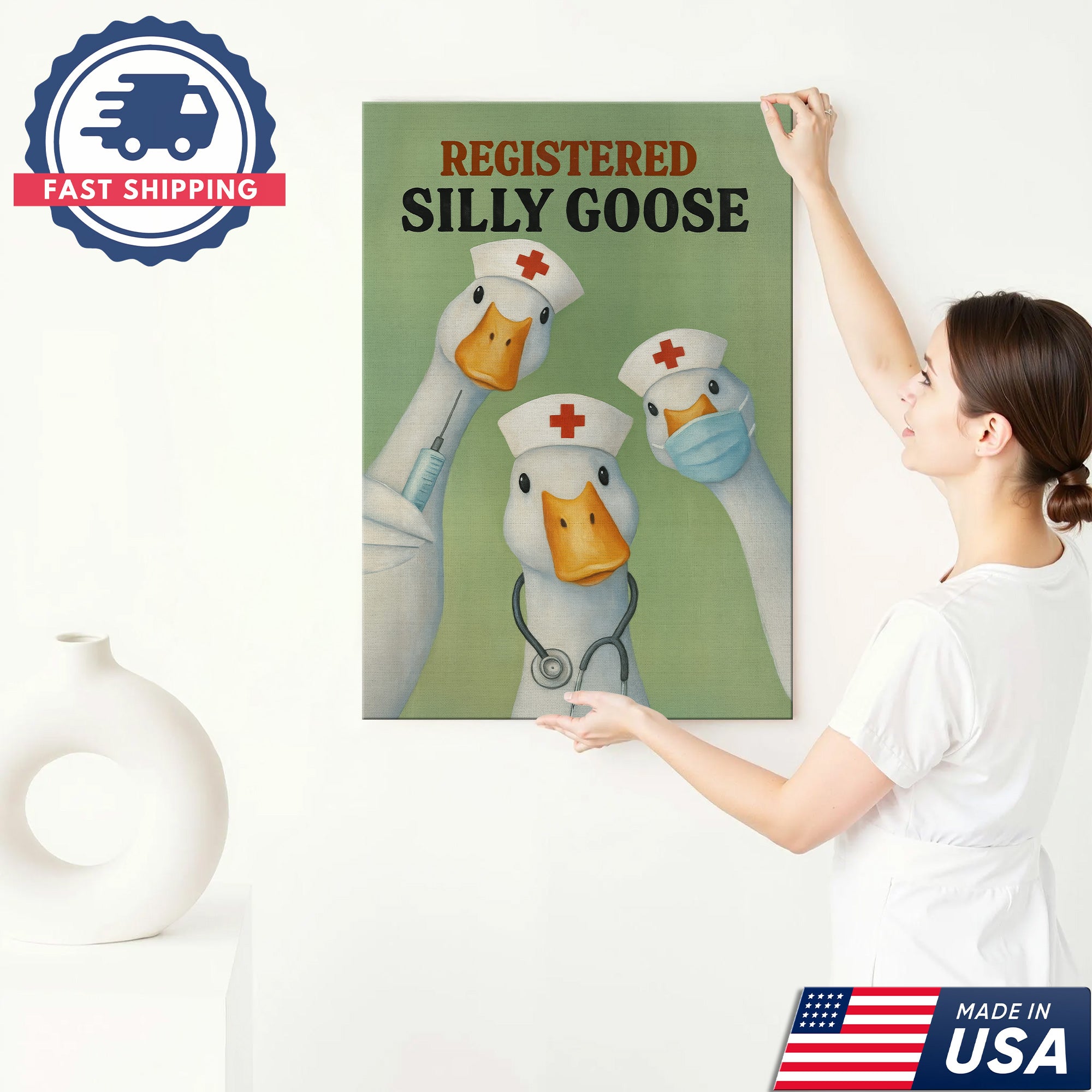 Registered Silly Goose Canvas Wall Art - Funny Nurse Quote Canvas Print - Humorous Gift for Nurses Made in USA