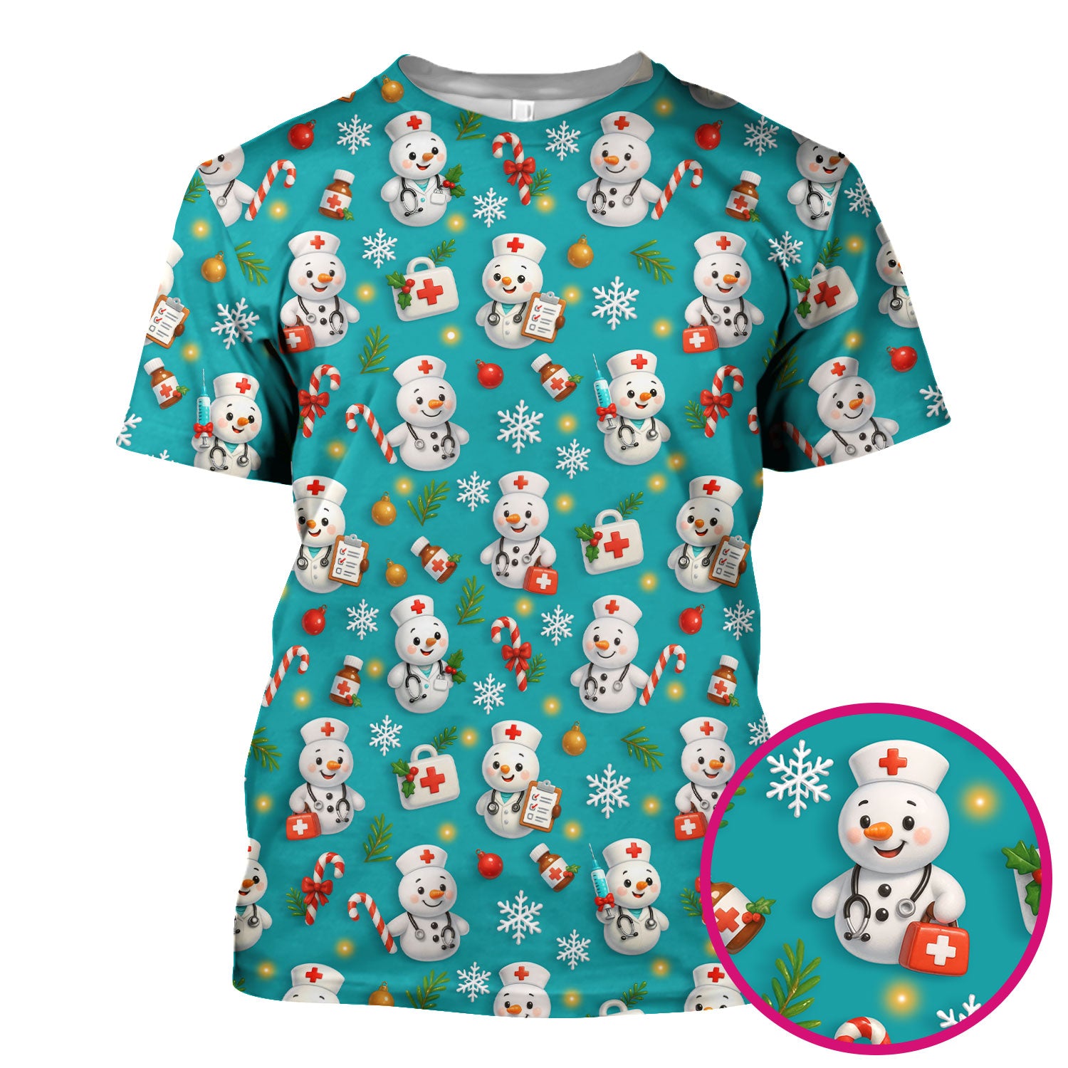Christmas Nurse Scrub Top for Women - Cute Snowman Medical Uniform - Funny Holiday Nursing Shirt Gift for RN LPN CNA