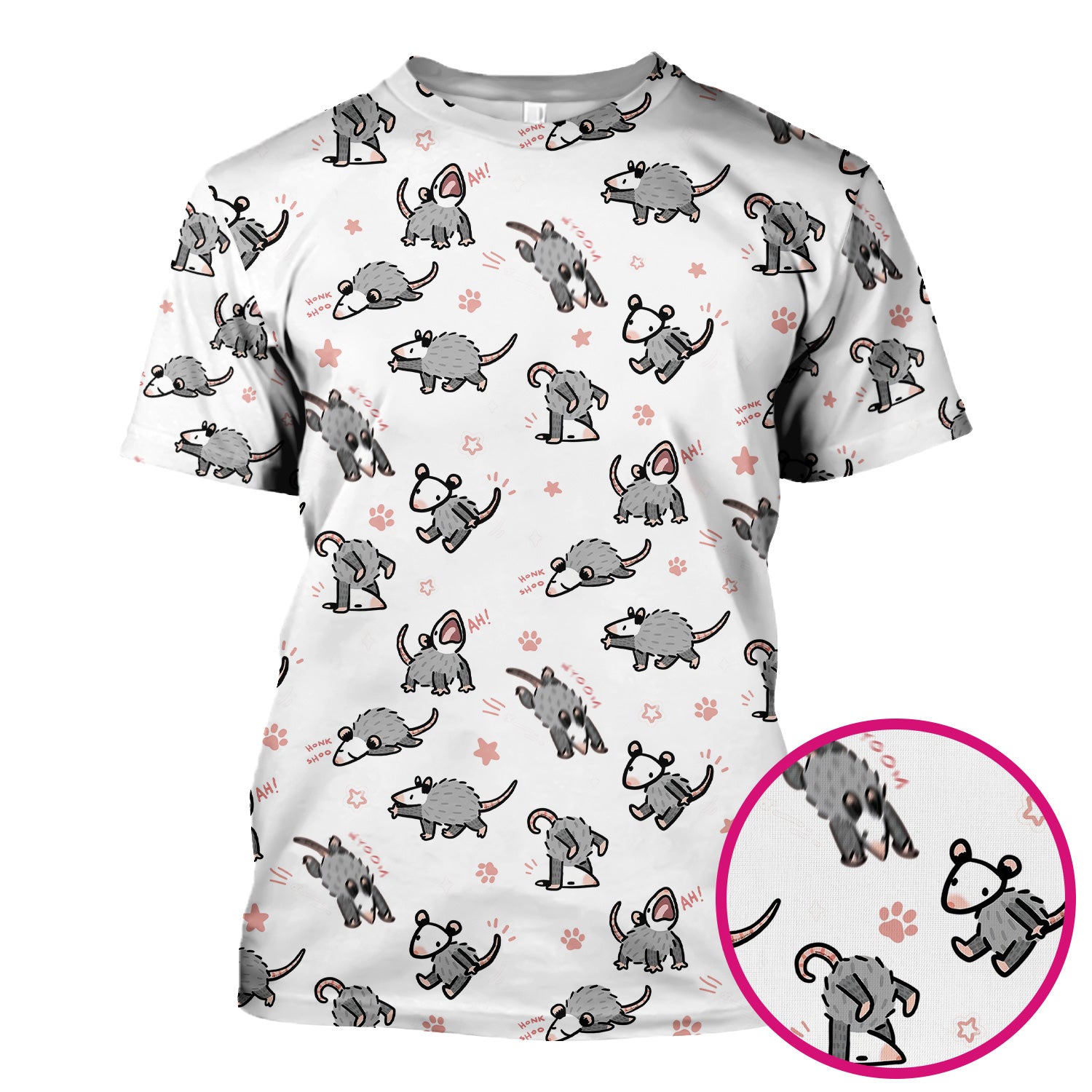 Playful Cartoon Opossum Character Pattern Scrub Top, Breathable Fabrics Nursing Uniform