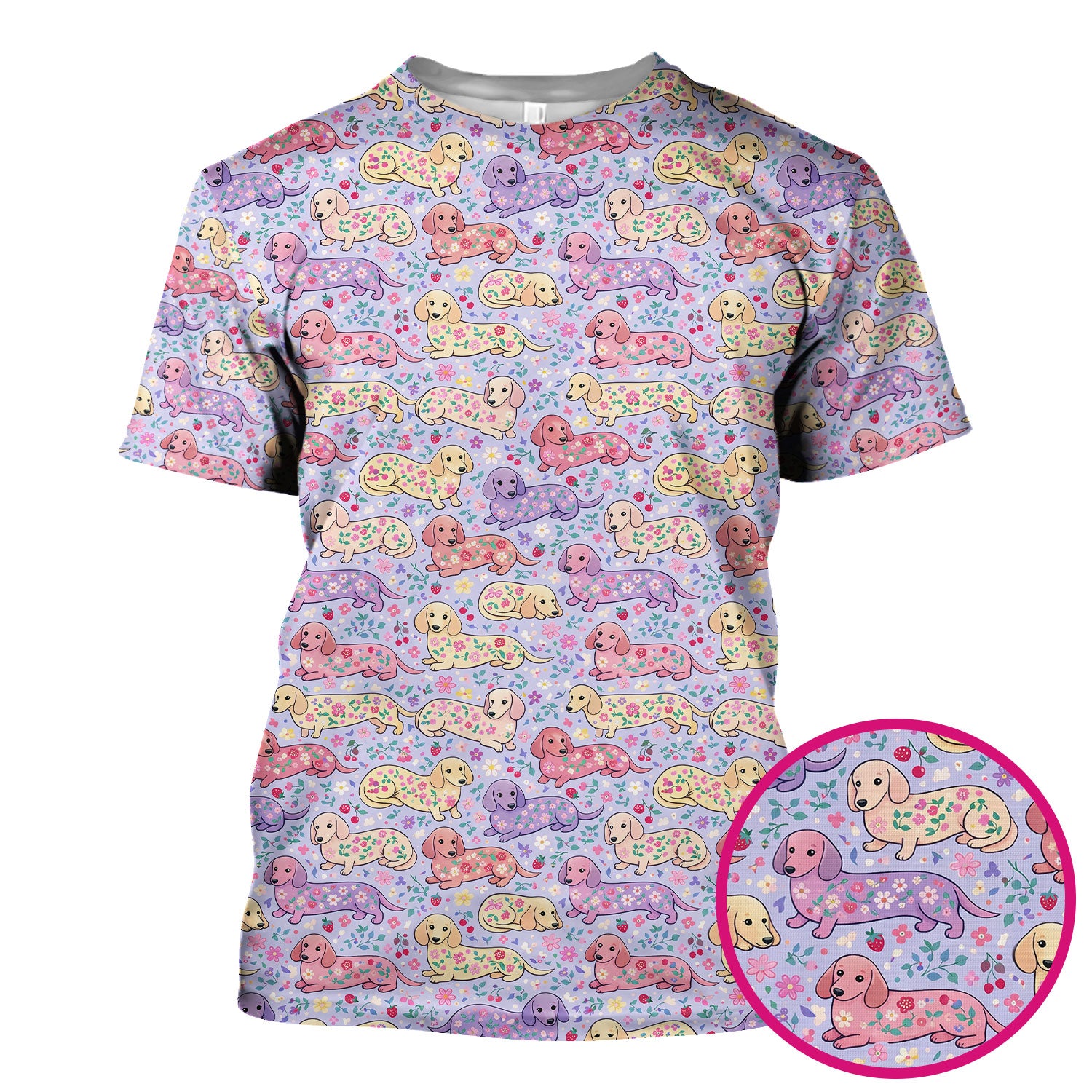 Cute Dachshund Floral Pattern Scrub Top, Comfortable Scrubs For Nurses