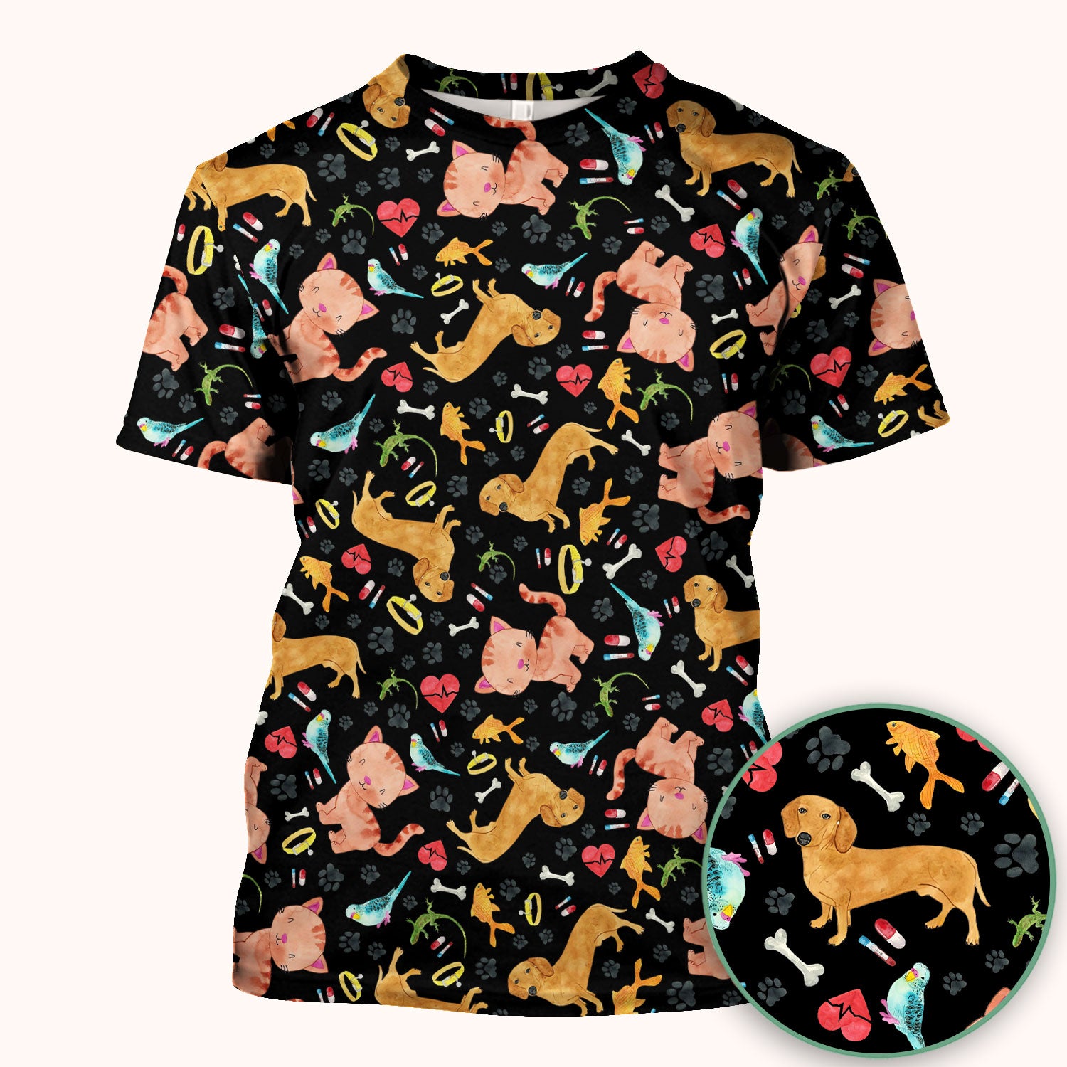 Cute Cat Dog Scrub Top - Animal Lover Medical Uniform - Funny Veterinary Nurse Shirt for Women RN CNA LPN