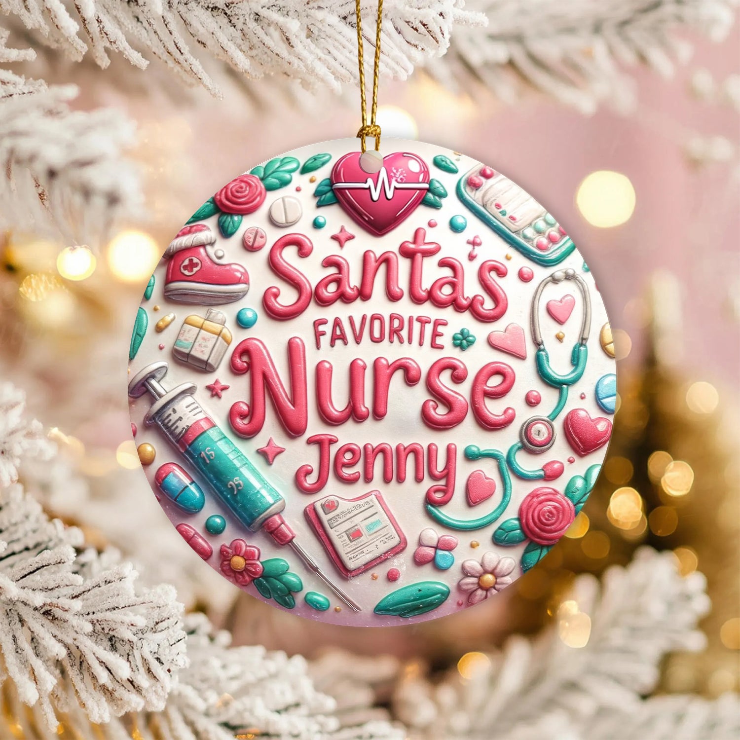 Custom Santa's Favorite Nurse Ornament, Christmas Tree Ceramic Decor, Gift for LPN CNA RN