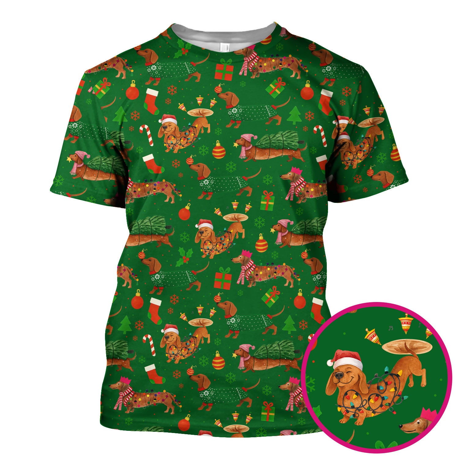 Dachshund Christmas Scrub Shirt - Multi Color Dog Print Scrubs - Funny Holiday Scrubs Gift for Women Men, Nurse, CNA, RN