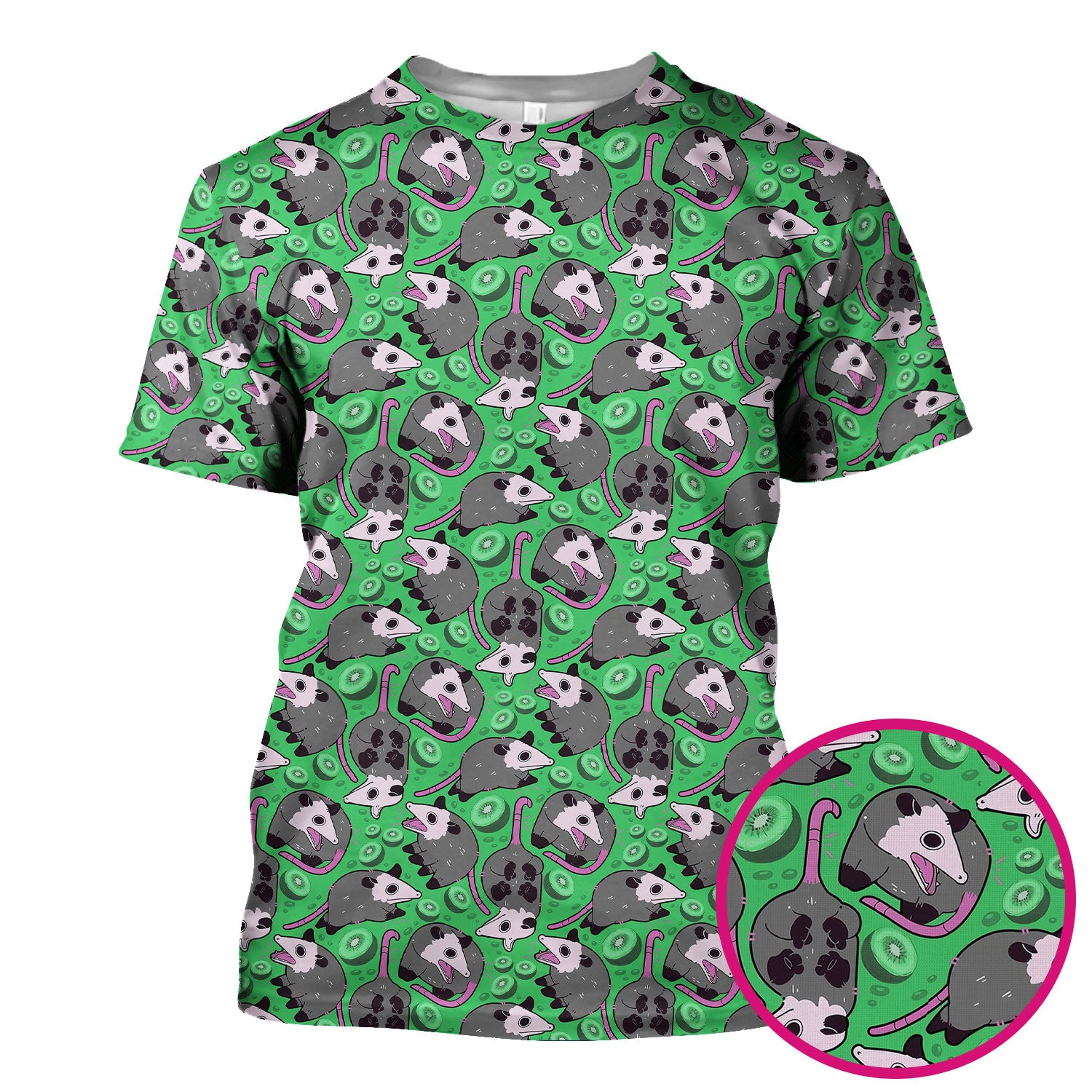 Funny Opossum Kiwi Scrub Top, Quirky Cartoon Animal Nursing Uniform