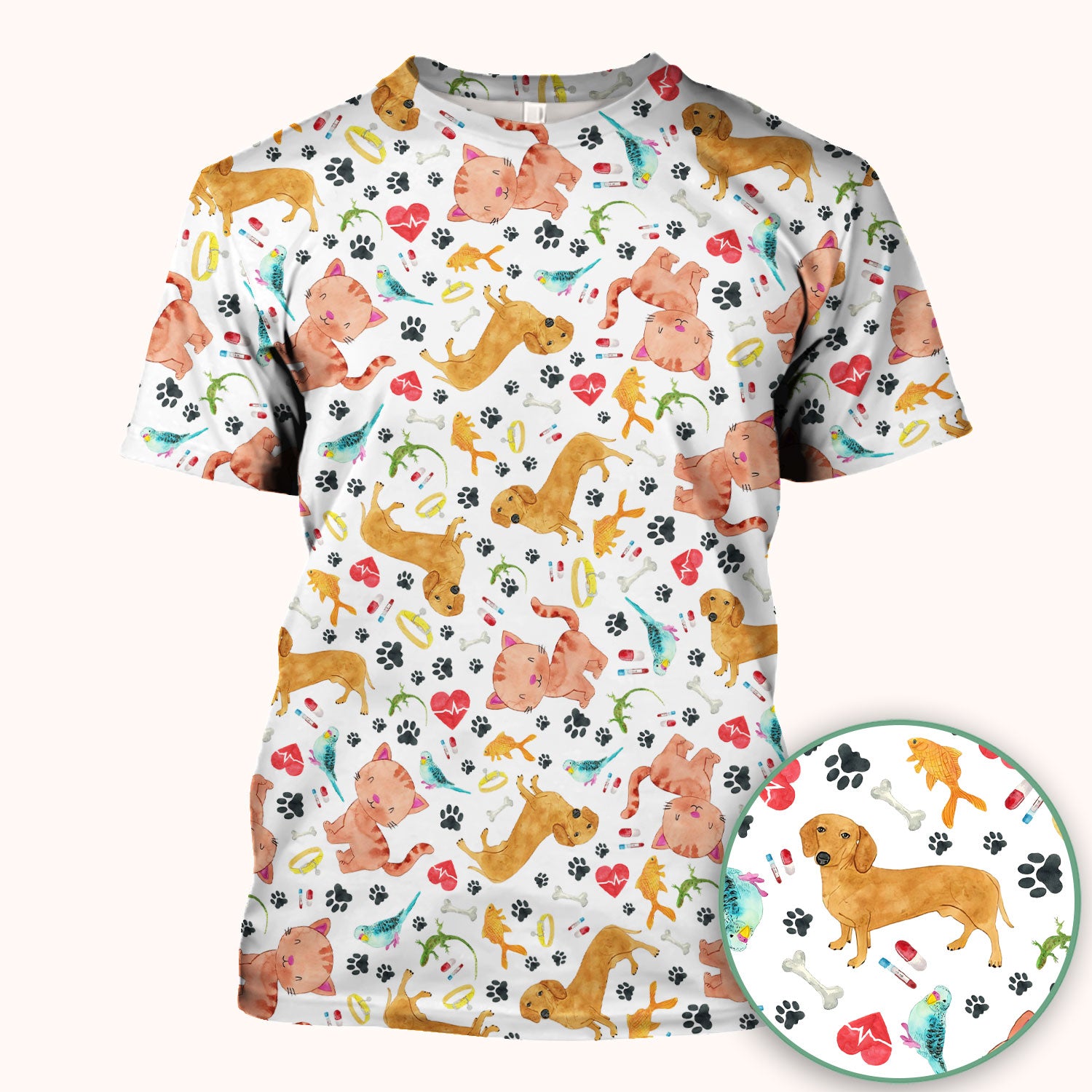 Cute Cat Dog Scrub Top - Animal Lover Medical Uniform - Funny Veterinary Nurse Shirt for Women RN CNA LPN