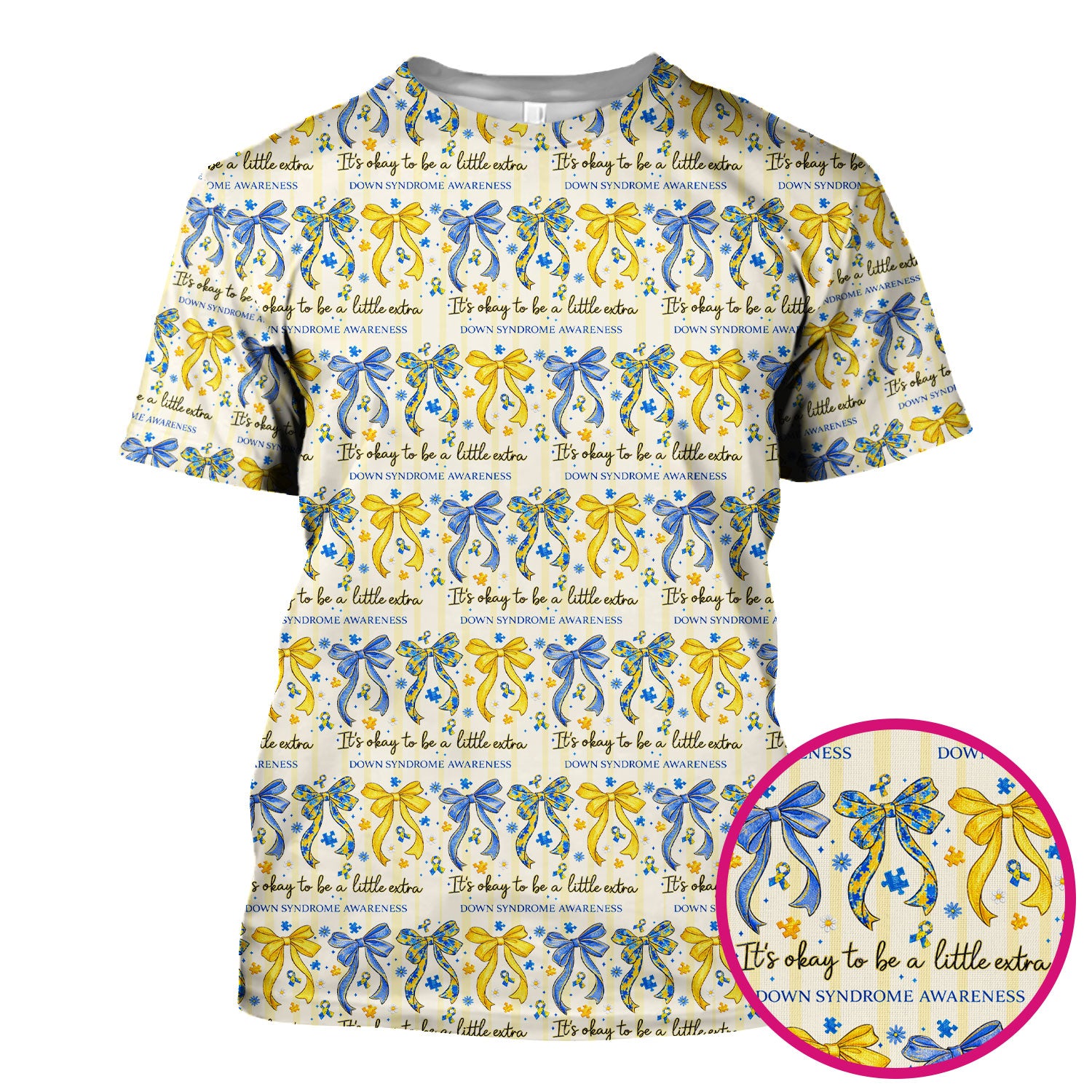 Down Syndrome Awareness Ribbon Pattern Scrub Top Comfortable Nurse Workwear Top