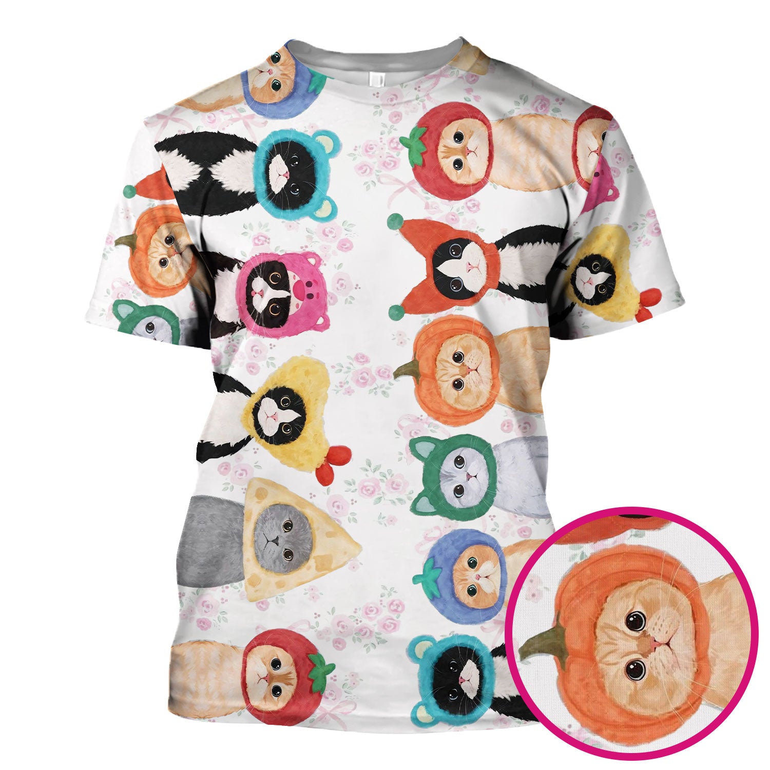 Funny Cartoon Cat Print Scrub Top, Nurse Healthcare Workwear