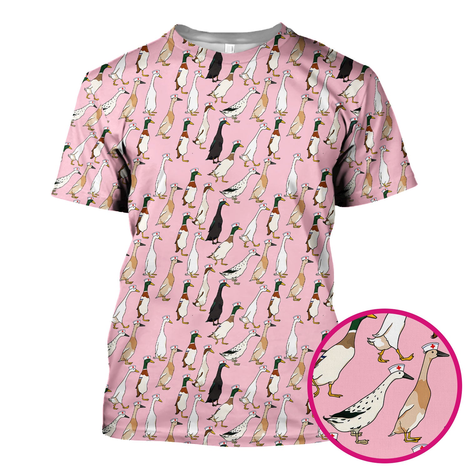 Funny Nurse Duck Pattern Scrub Top, Comfortable Scrubs for Nurses